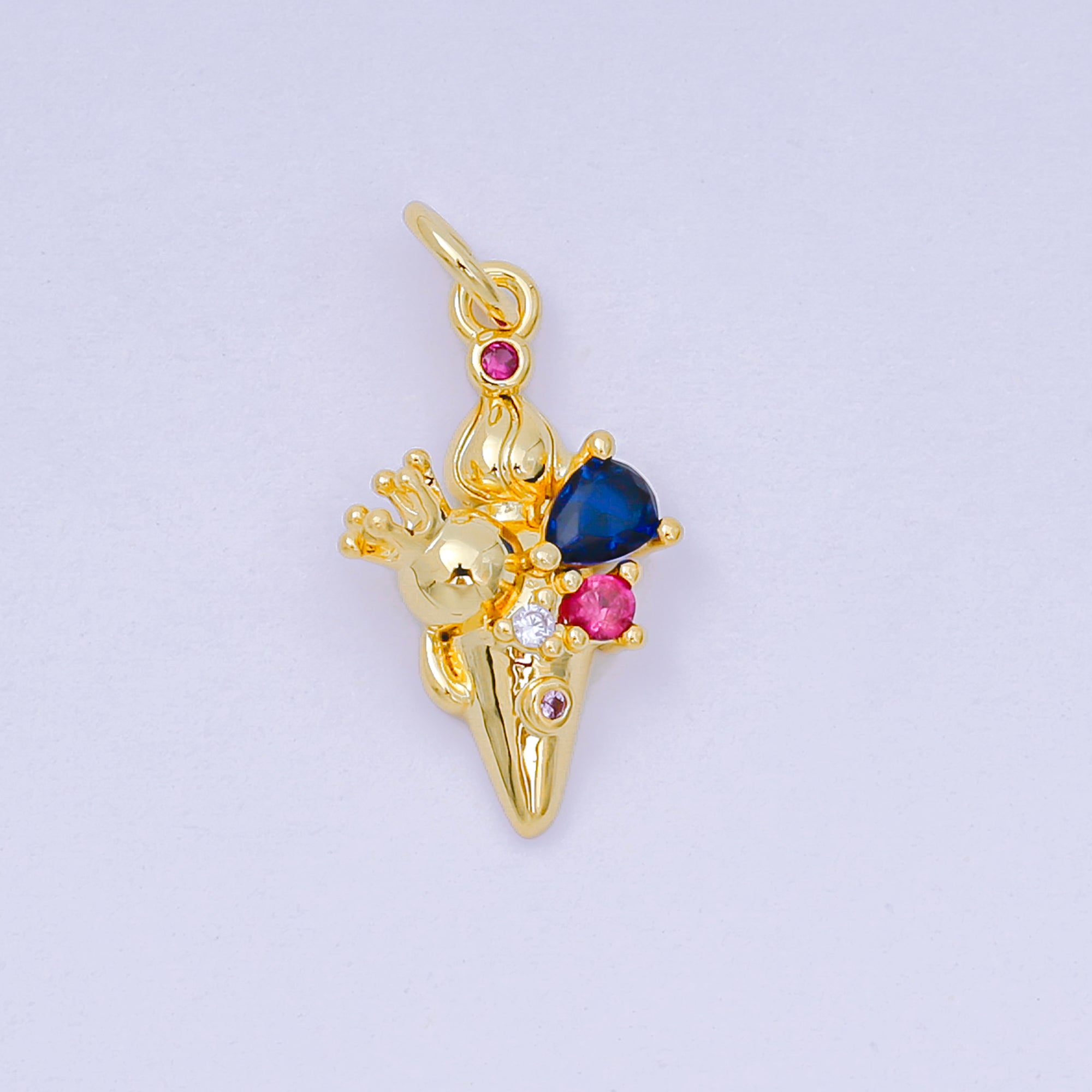 24K Gold Filled 17mm Blue & Fuchsia CZ Palace Theme Crown Ice Cream Charm | D-284