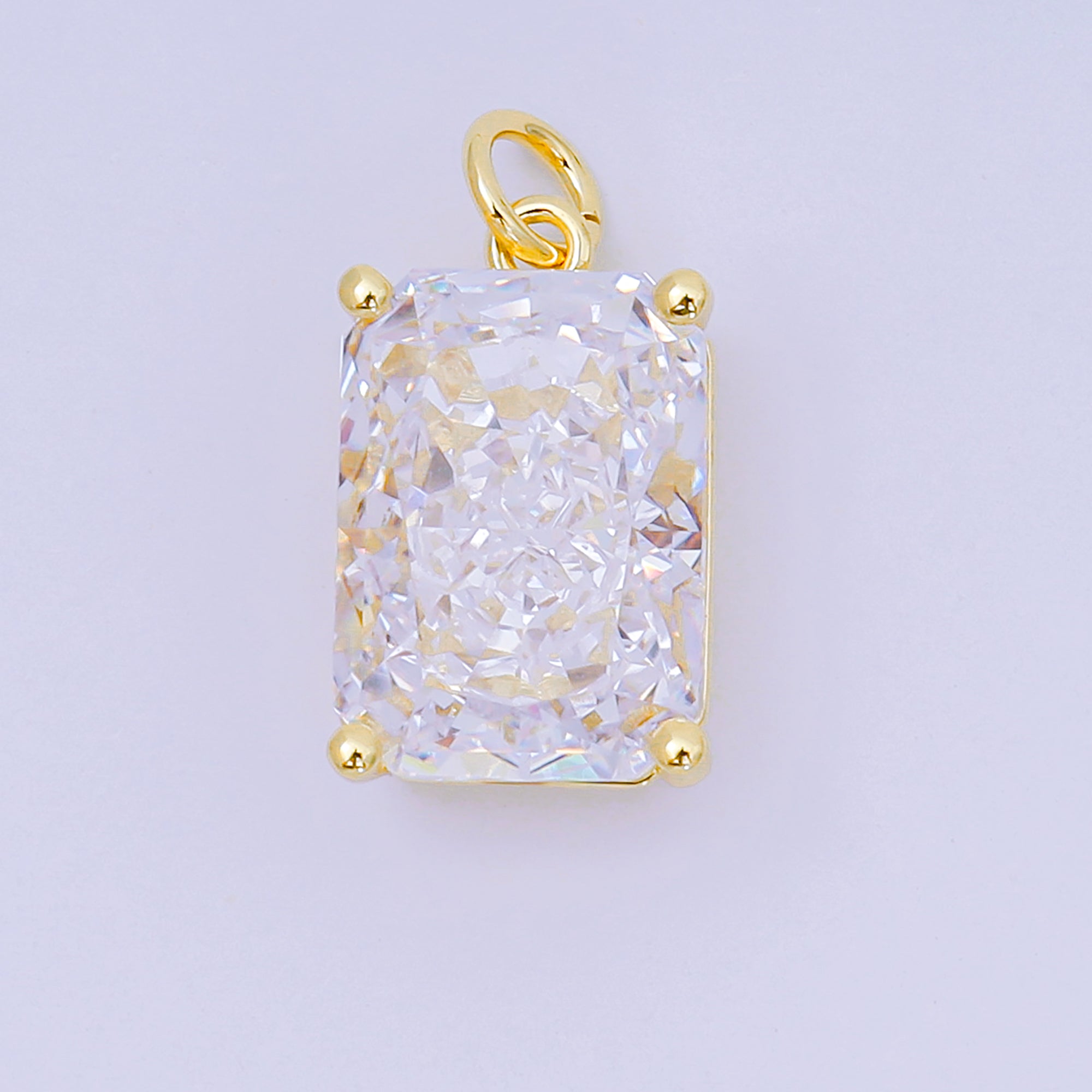 24K Gold Filled 16.5mm Clear & Pink Rectangular CZ Dainty Minimalist Charm | D-397
