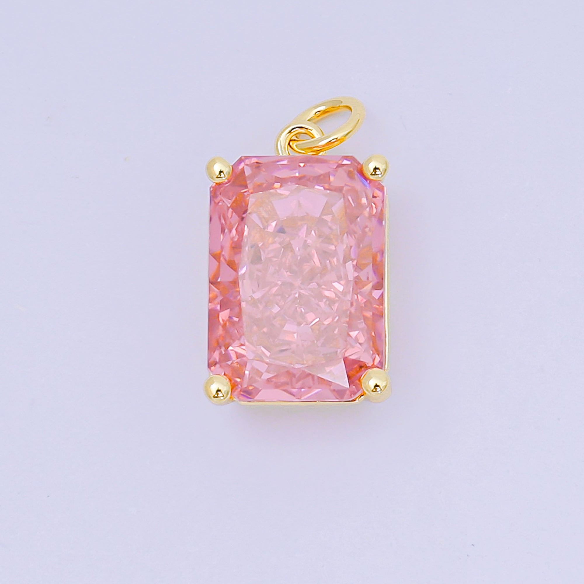 24K Gold Filled 16.5mm Clear & Pink Rectangular CZ Dainty Minimalist Charm | D-397