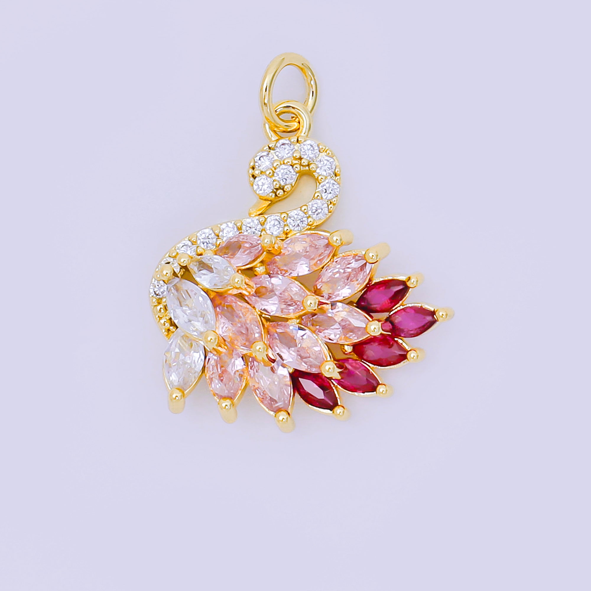 24K Gold Filled 19mm Pink & Fuchsia Marquise CZ Goddess Style Swan Animal Charm in Gold & Silver | D-398