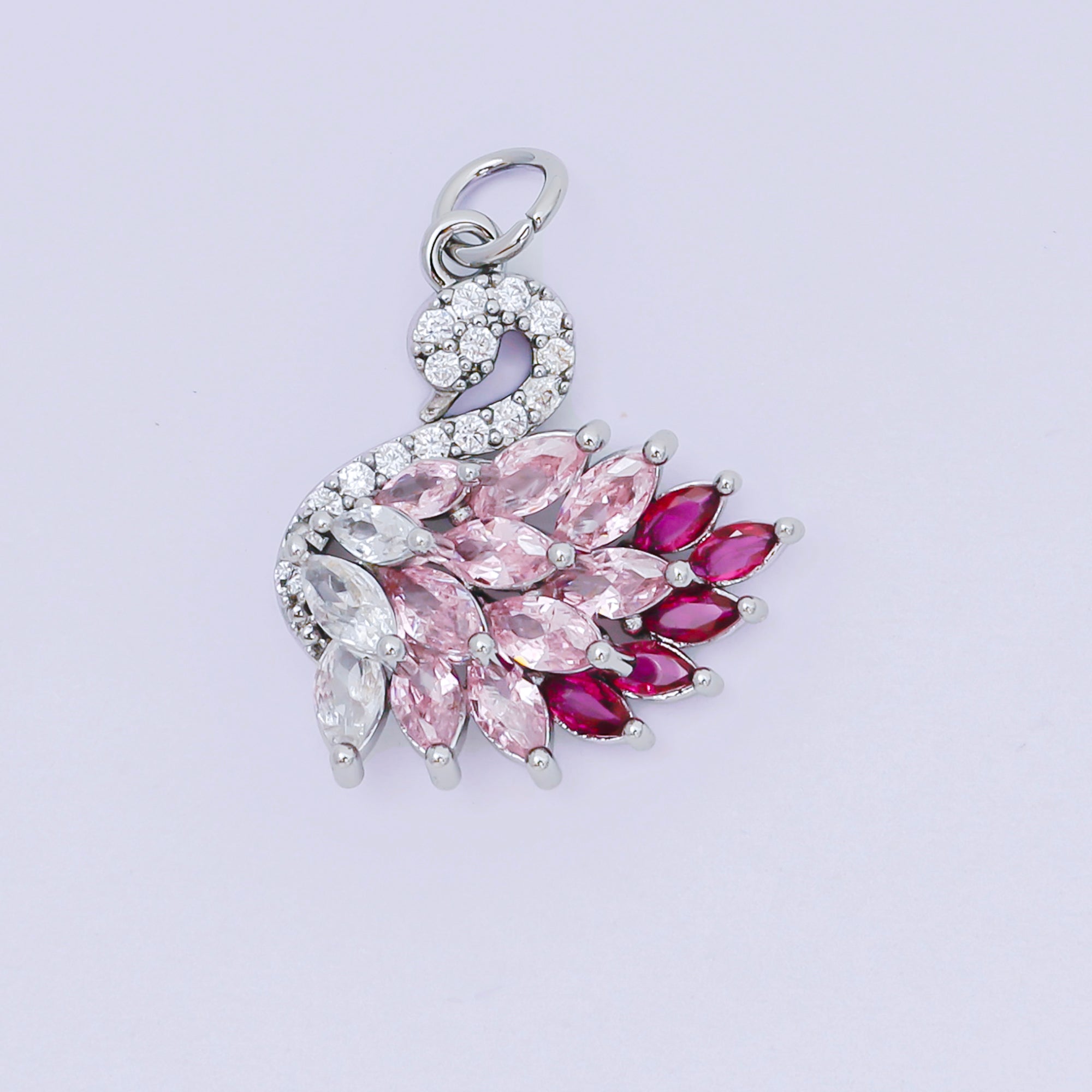24K Gold Filled 19mm Pink & Fuchsia Marquise CZ Goddess Style Swan Animal Charm in Gold & Silver | D-398