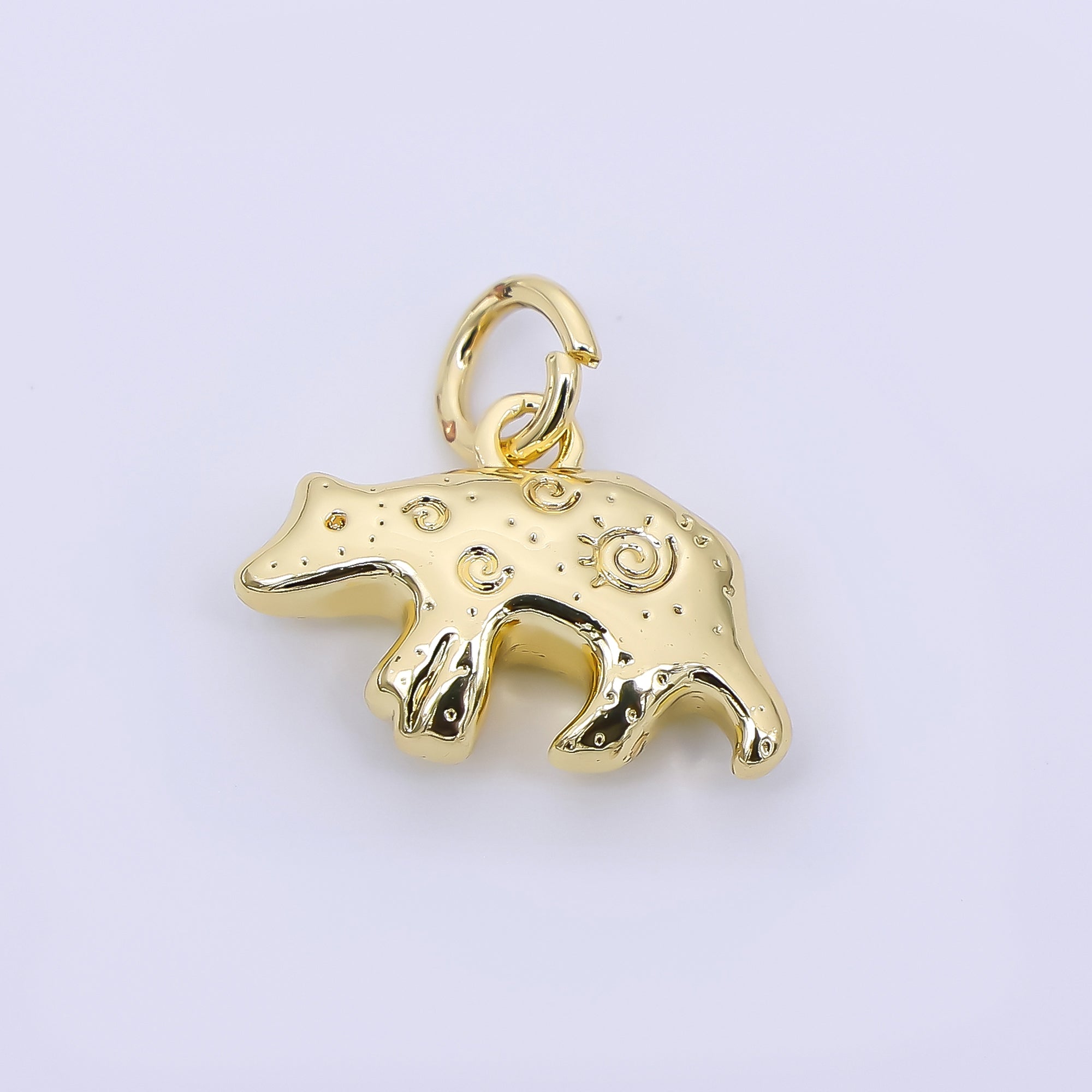 24K Gold Filled 10mm Patterned Forest Bear Animal Charm | D-452