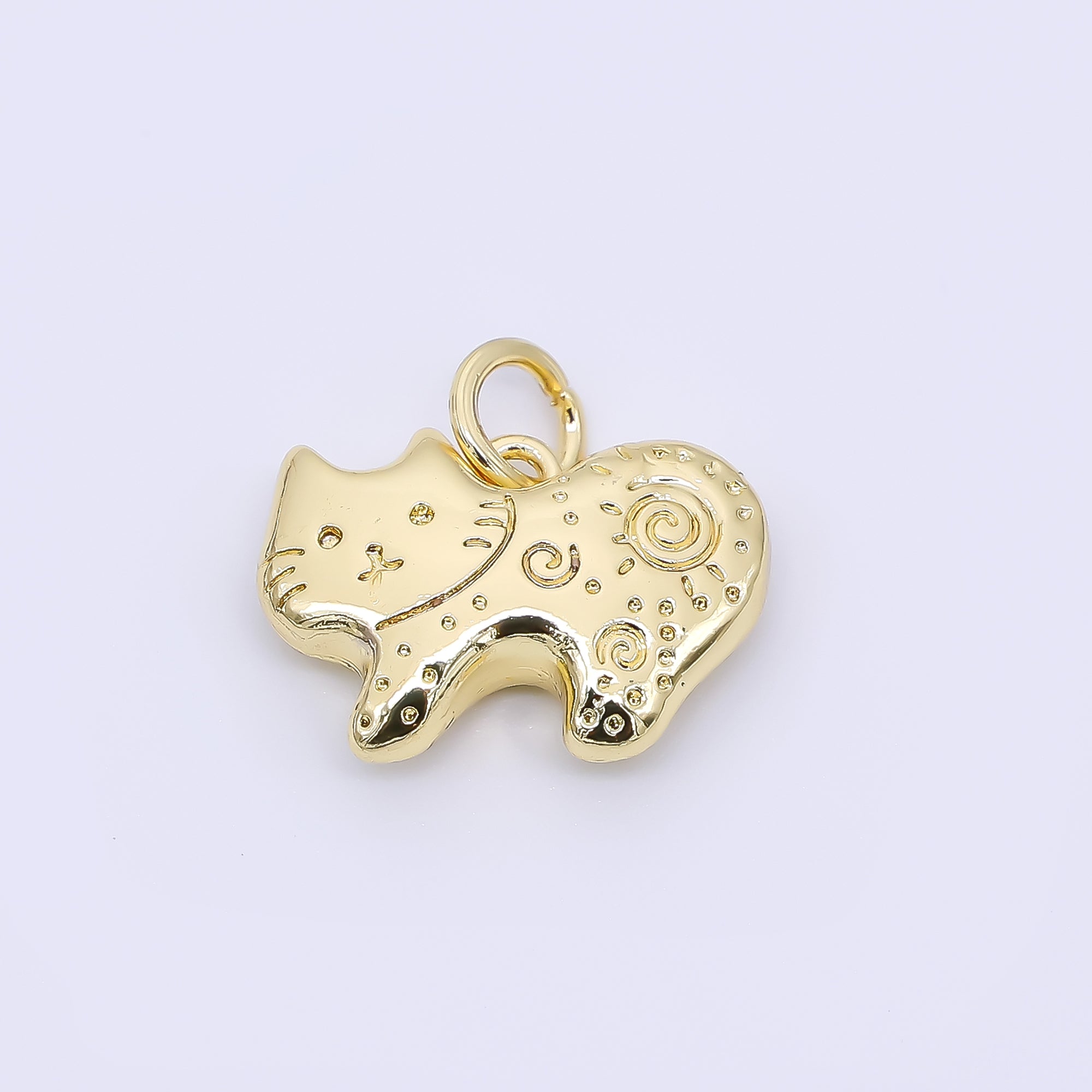 24K Gold Filled 10mm Patterned Kitty Cat Animal Charm | D-463