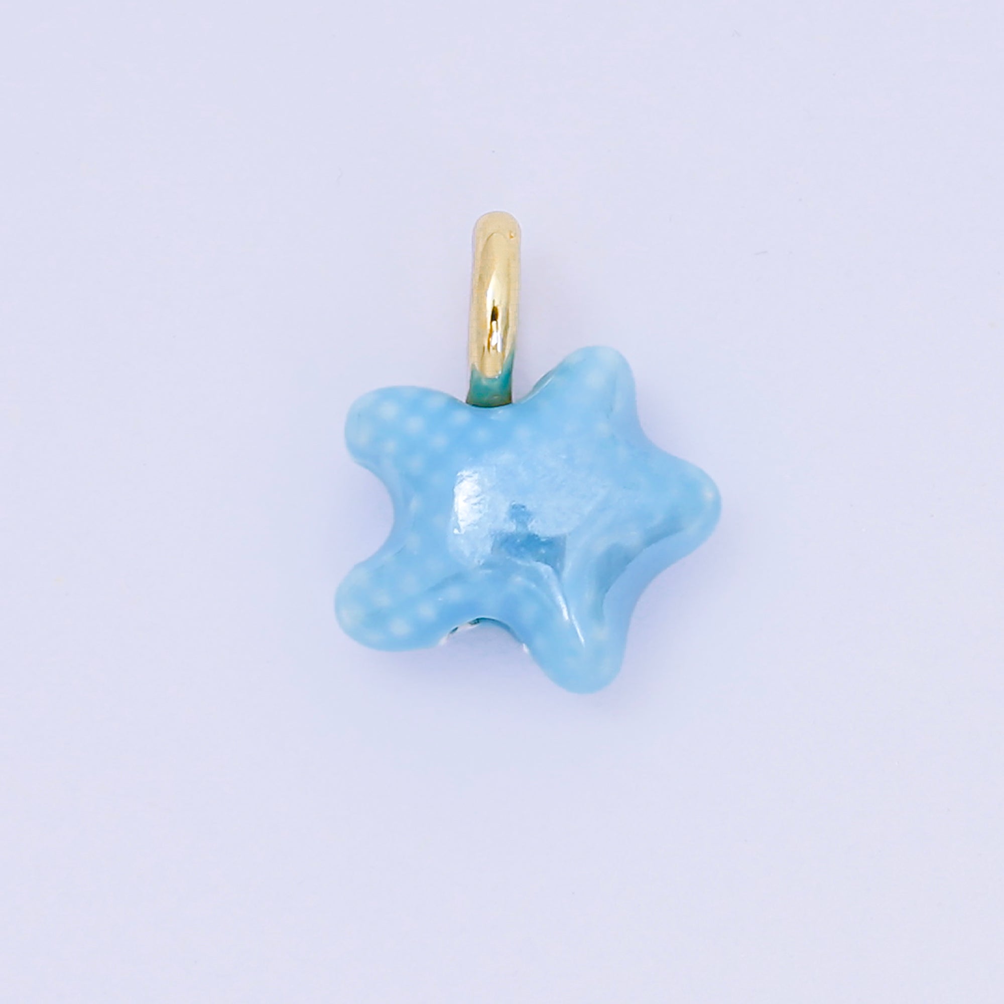 24K Gold Filled 15mm Ceramic Art Pastel Polkadot Star Charm in Blue, Green, & Purple | D-481 D-512