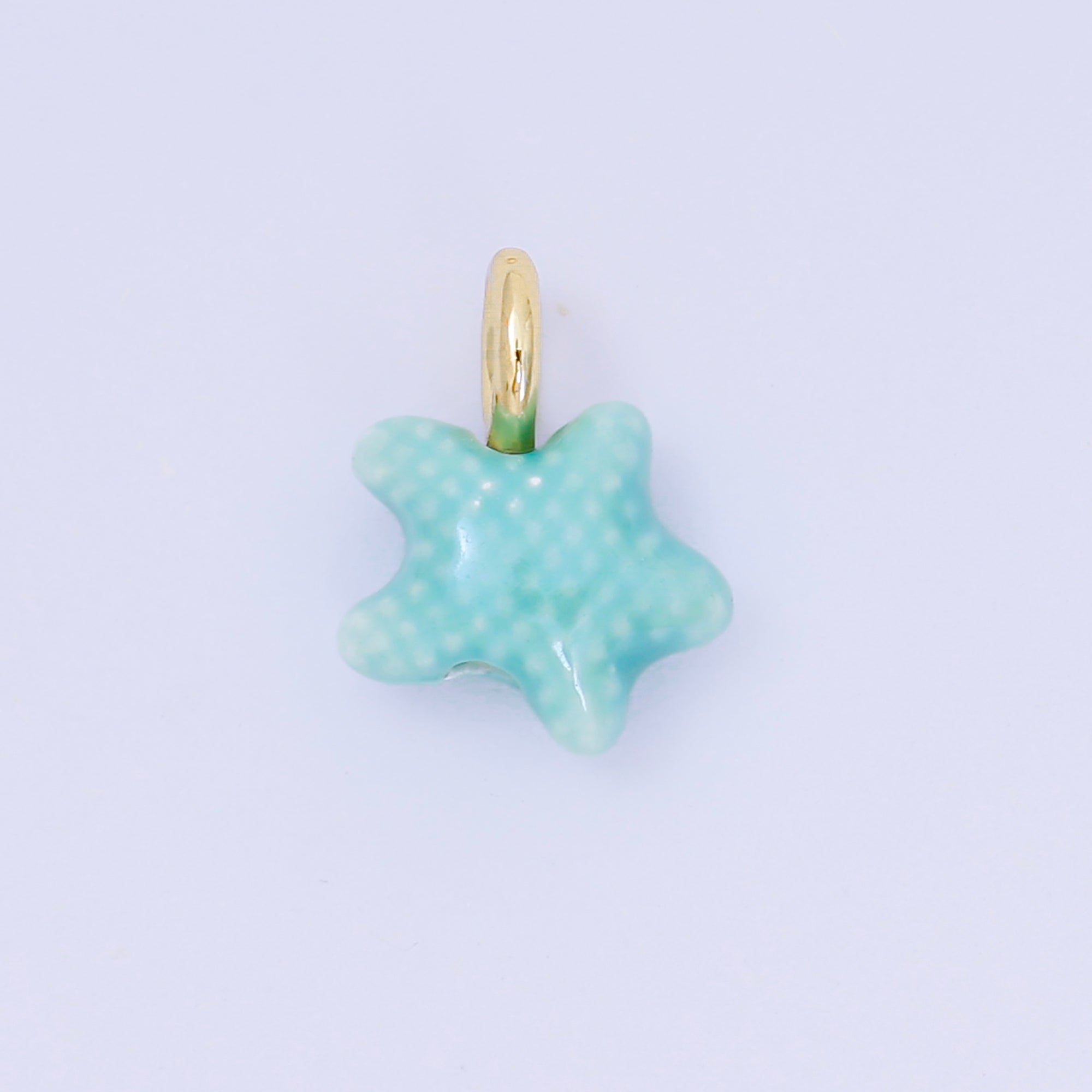 24K Gold Filled 15mm Ceramic Art Pastel Polkadot Star Charm in Blue, Green, & Purple | D-481 D-512