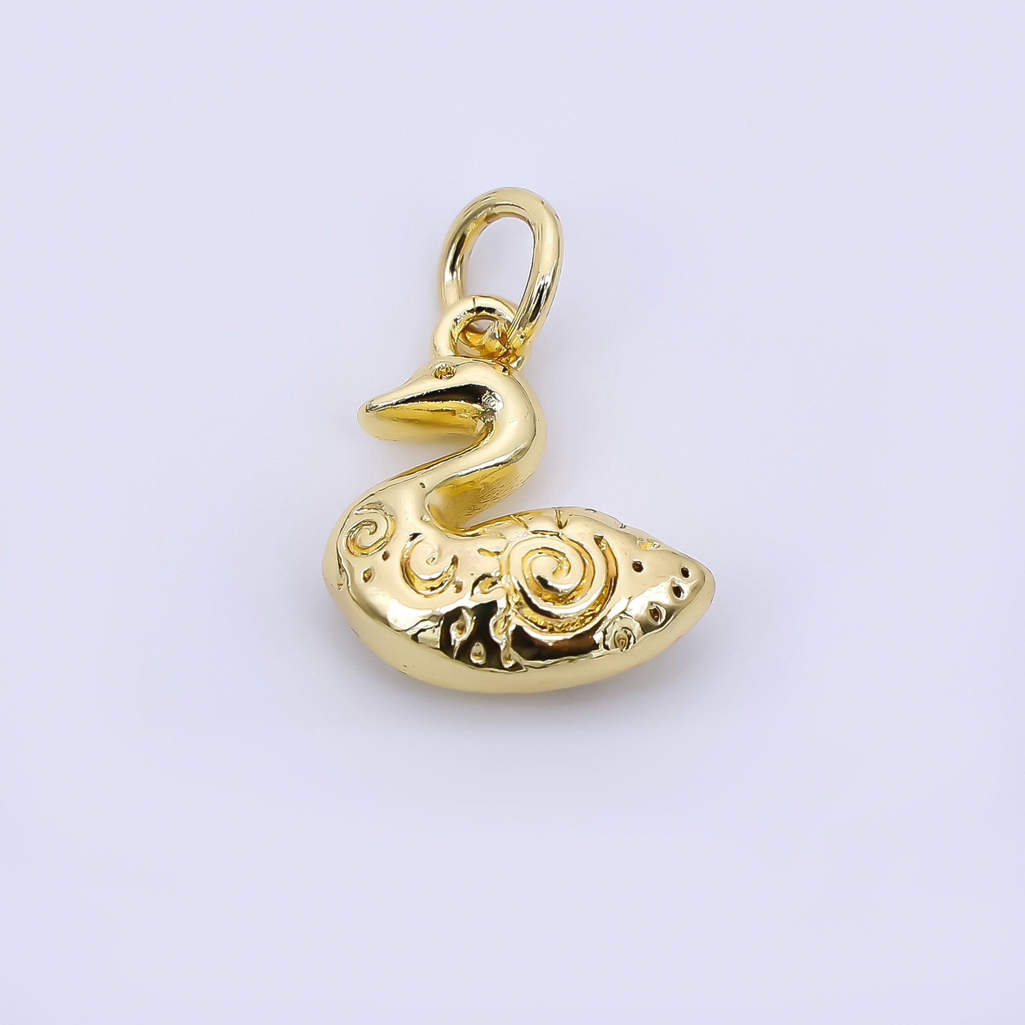 24K Gold Filled 13mm Patterned Duck Animal Charm | D-519