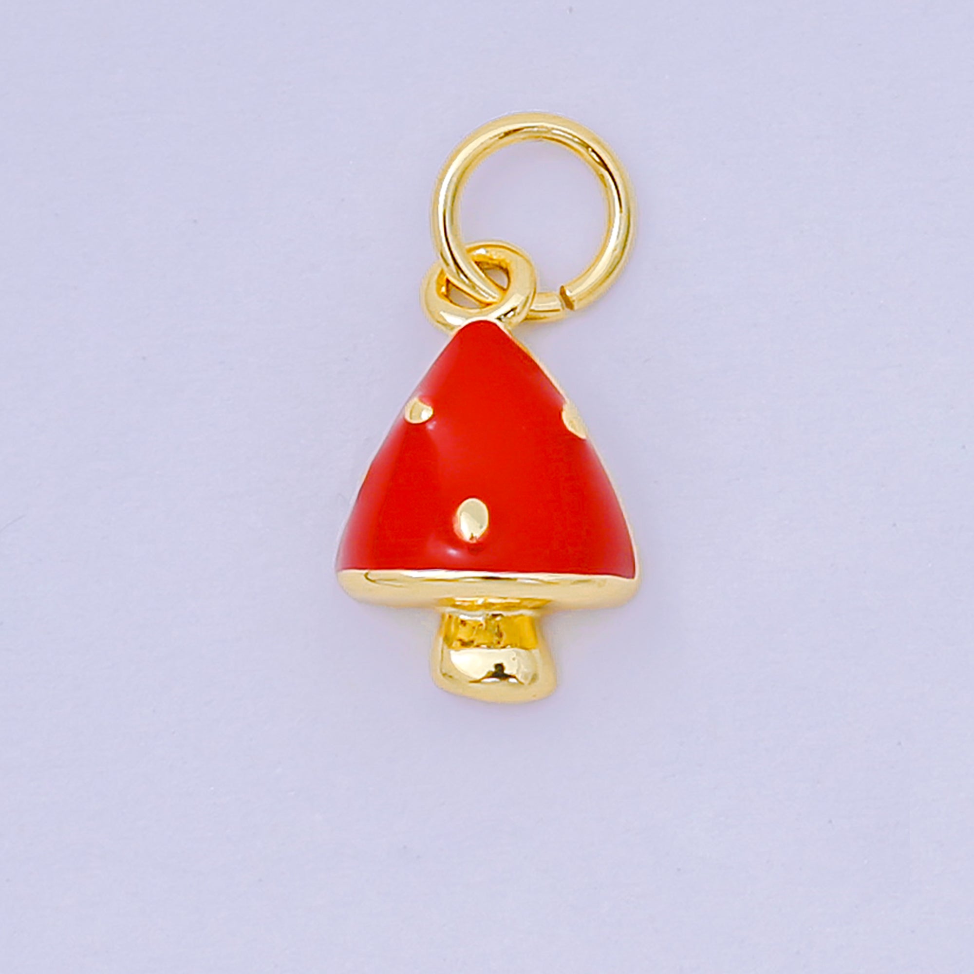 24K Gold Filled 11.5mm Red & White Enamel Art Wild Mushroom Charm | D-536