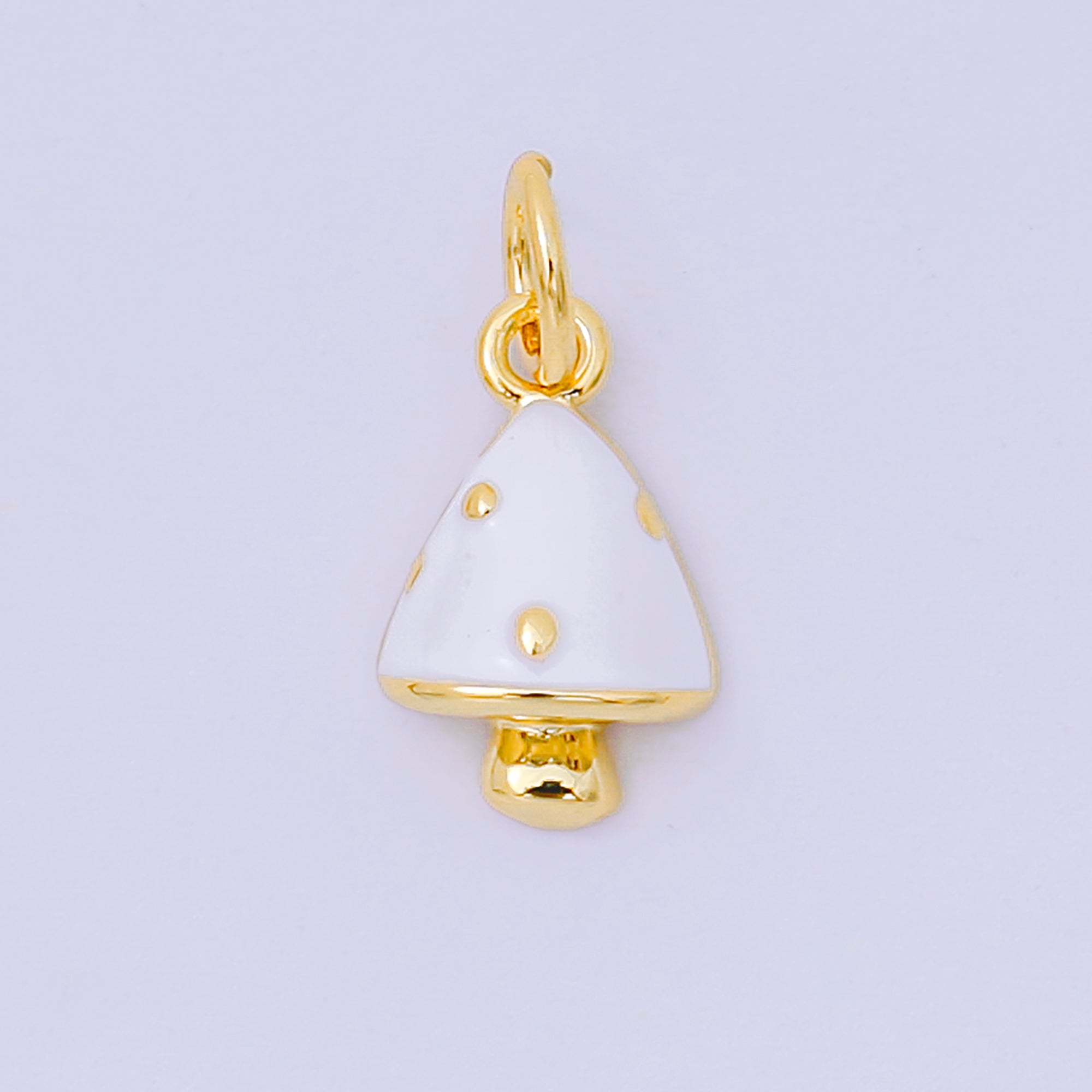 24K Gold Filled 11.5mm Red & White Enamel Art Wild Mushroom Charm | D-536