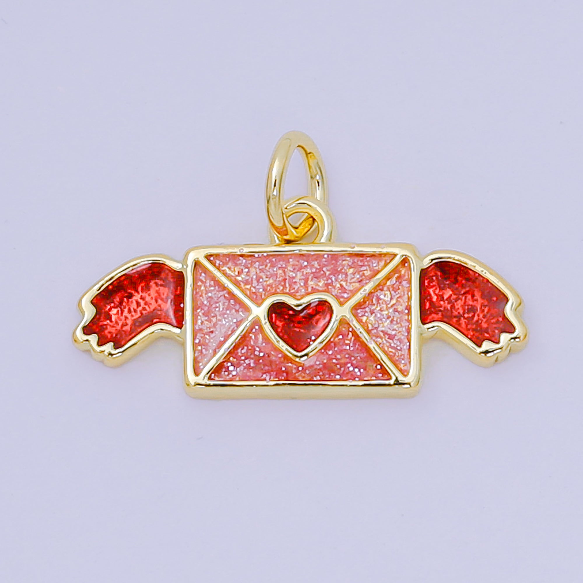 24K Gold Filled 9mm Red Crystal Quartz Romantic Love-Letter Charm | D-562