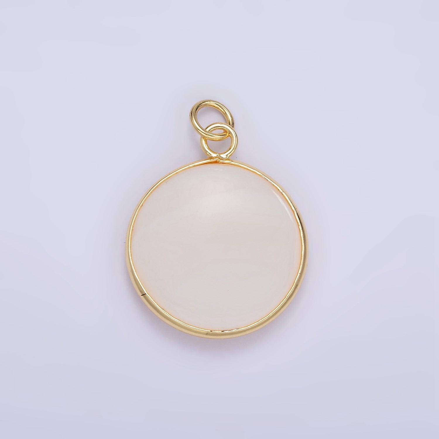 14K Gold Filled 25mm Shell Pearl Bezel Round Gemstone Charm | D568