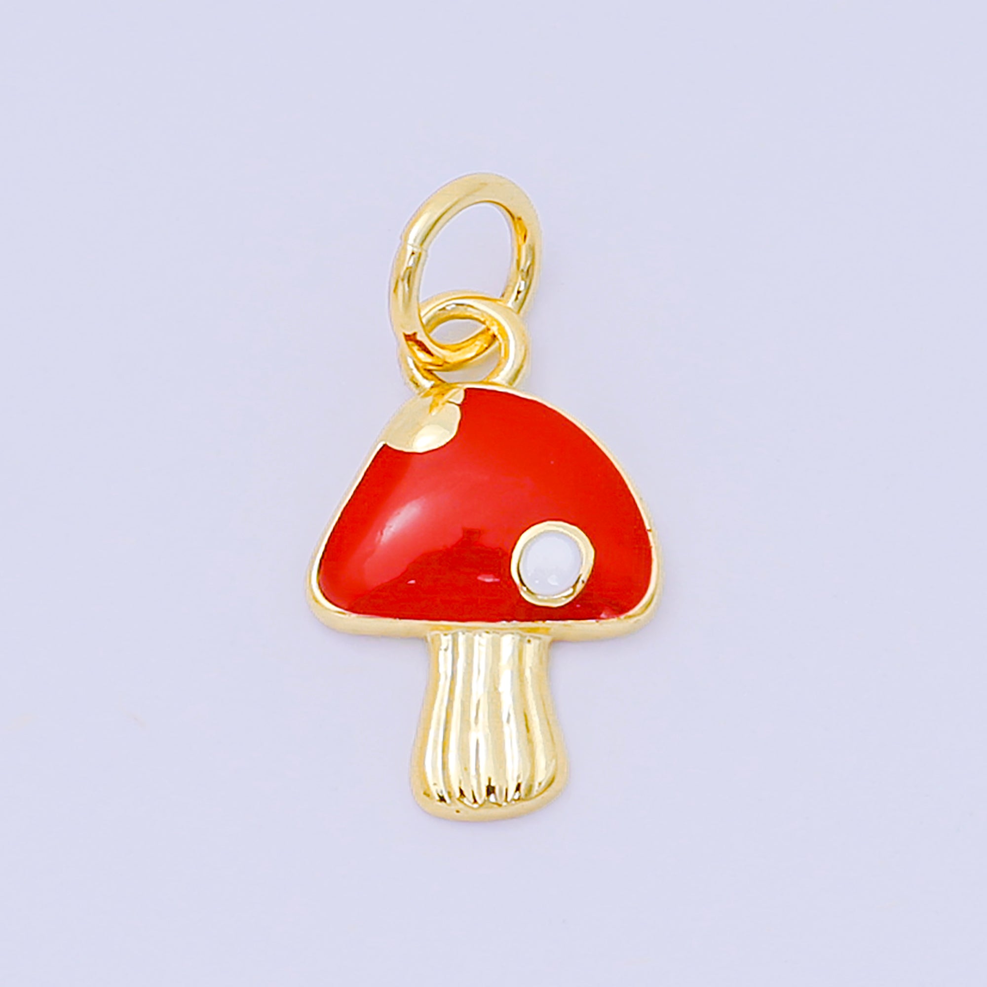 24K Gold Filled 13mm Enamel Art Puffball Forest Mushroom Charm in Red, Pink, & White | D-627 D-663