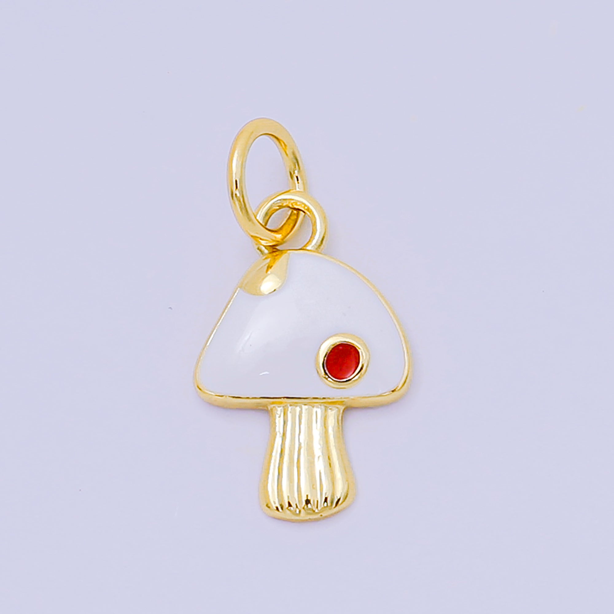 24K Gold Filled 13mm Enamel Art Puffball Forest Mushroom Charm in Red, Pink, & White | D-627 D-663