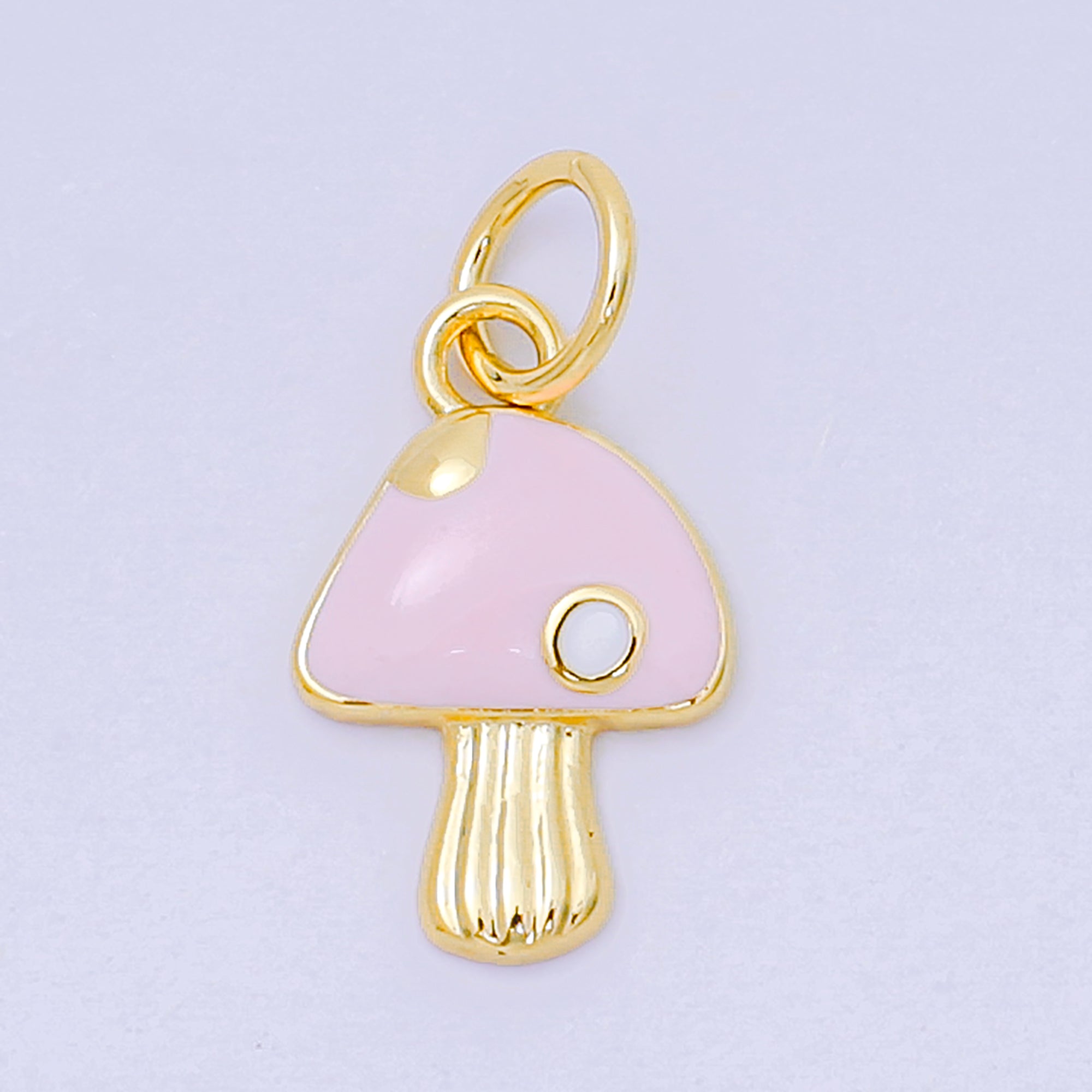 24K Gold Filled 13mm Enamel Art Puffball Forest Mushroom Charm in Red, Pink, & White | D-627 D-663