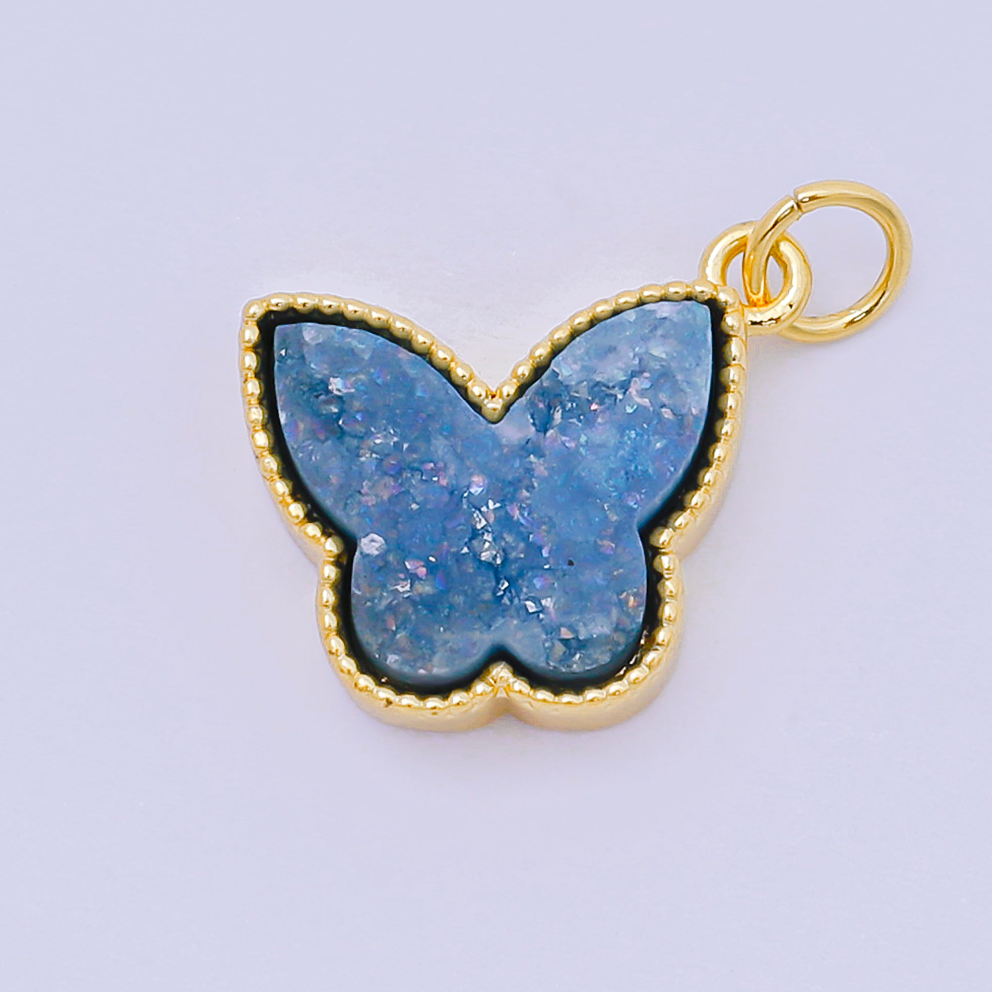 24K Gold Filled 14mm Crystal Quartz Glittery Butterfly Animal Charm | D-668 D-677 D-700 D-708 D-757 D-796 D-810
