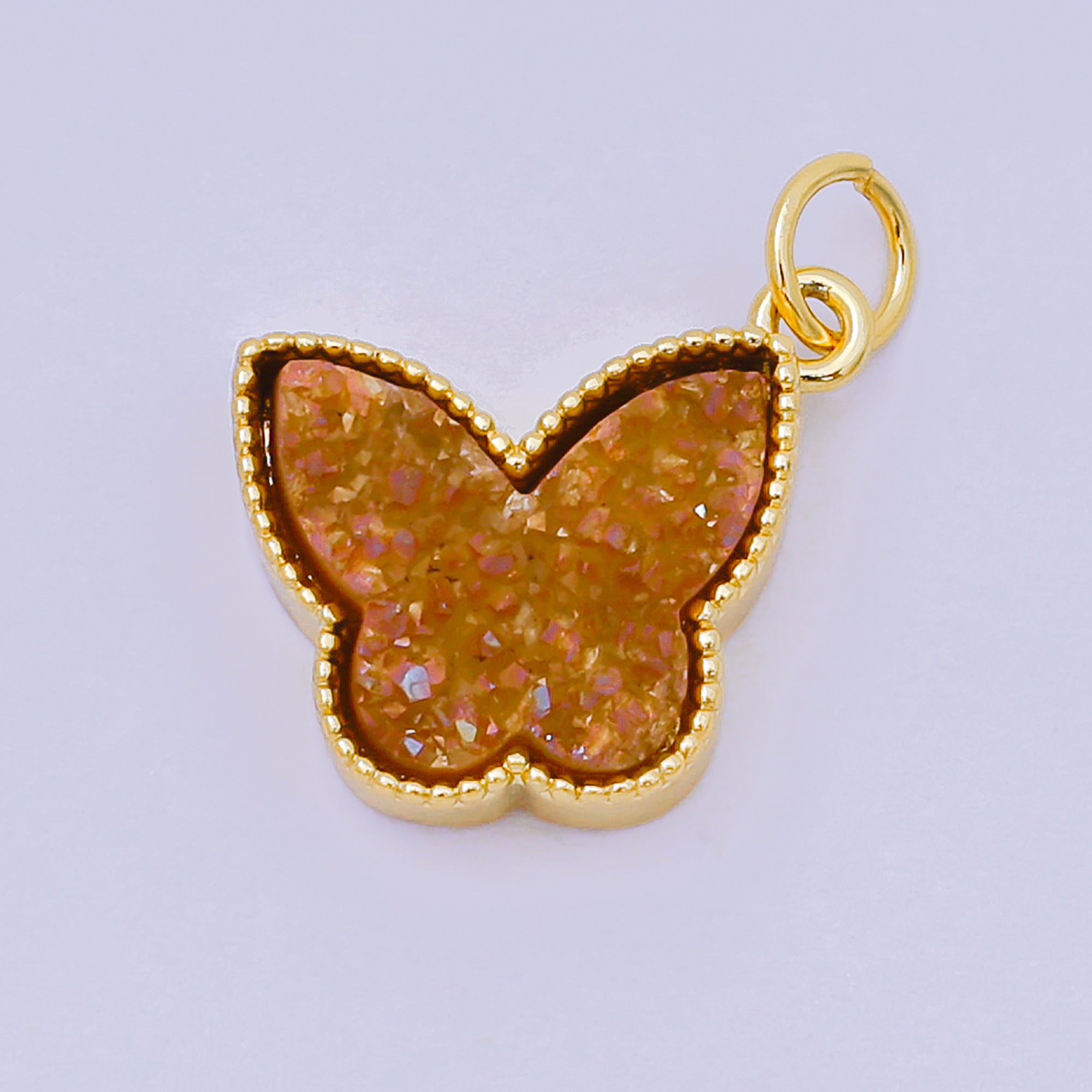 24K Gold Filled 14mm Crystal Quartz Glittery Butterfly Animal Charm | D-668 D-677 D-700 D-708 D-757 D-796 D-810