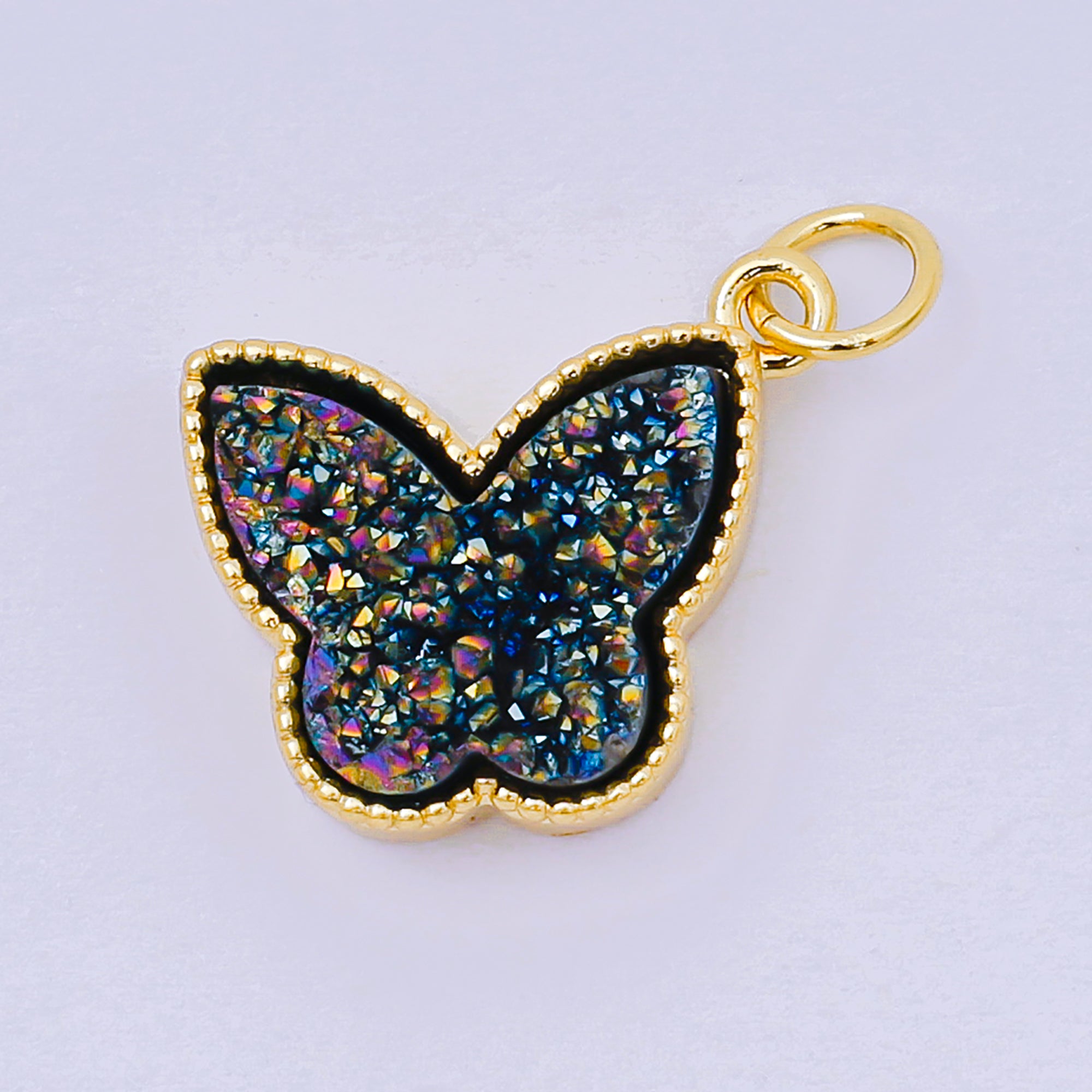 24K Gold Filled 14mm Crystal Quartz Glittery Butterfly Animal Charm | D-668 D-677 D-700 D-708 D-757 D-796 D-810