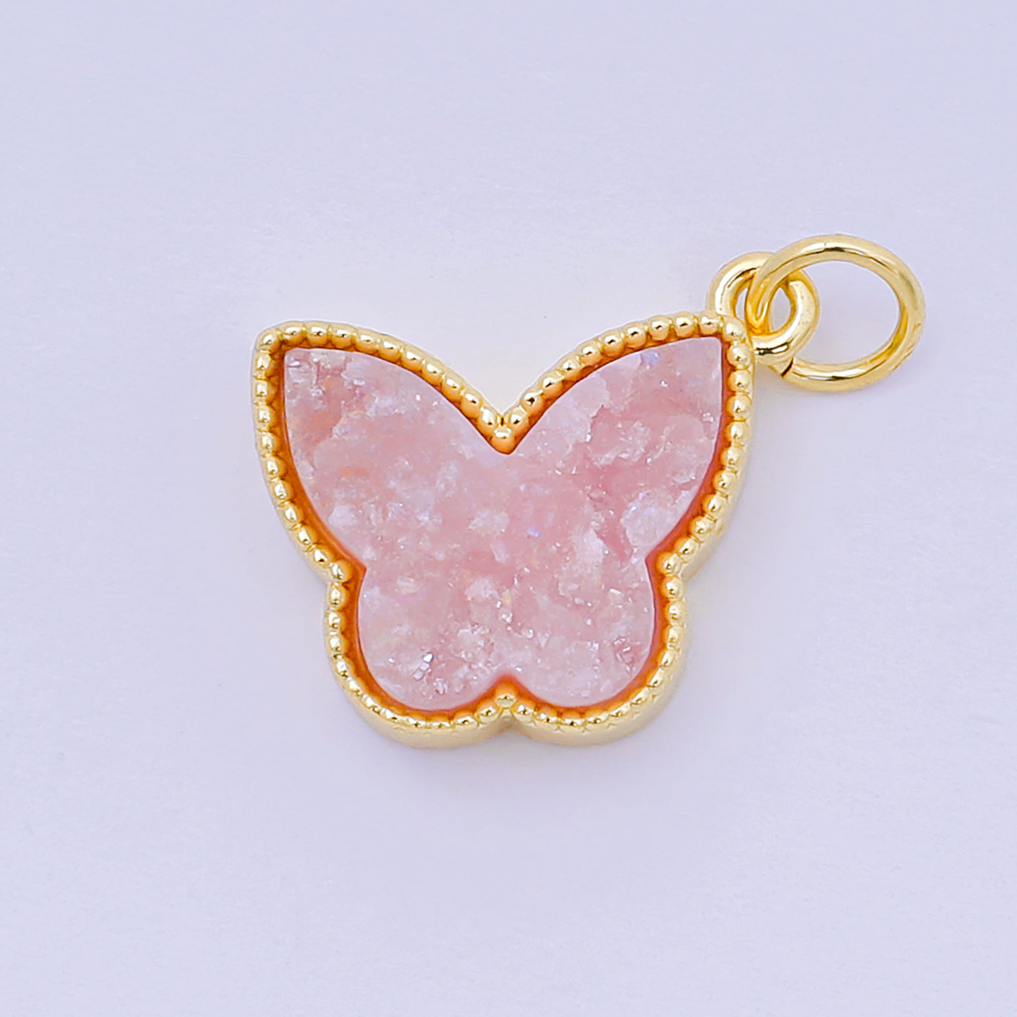 24K Gold Filled 14mm Crystal Quartz Glittery Butterfly Animal Charm | D-668 D-677 D-700 D-708 D-757 D-796 D-810