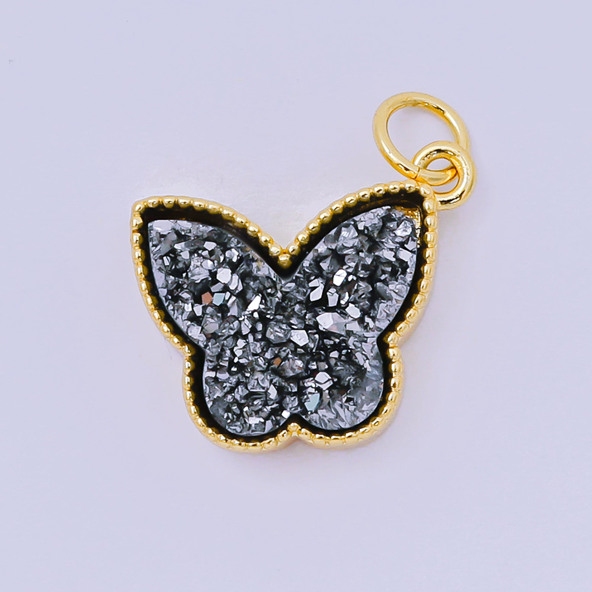 24K Gold Filled 14mm Crystal Quartz Glittery Butterfly Animal Charm | D-668 D-677 D-700 D-708 D-757 D-796 D-810