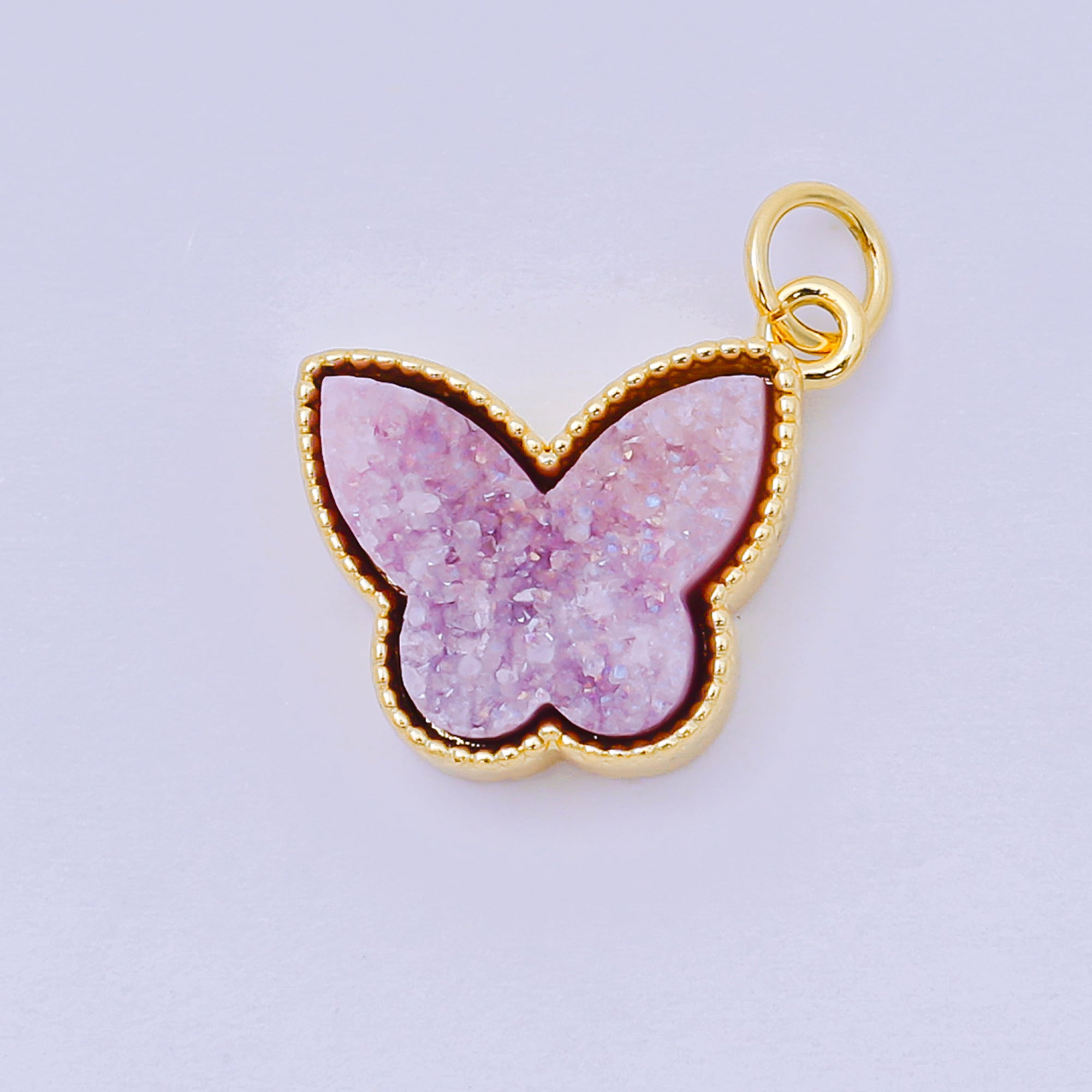 24K Gold Filled 14mm Crystal Quartz Glittery Butterfly Animal Charm | D-668 D-677 D-700 D-708 D-757 D-796 D-810