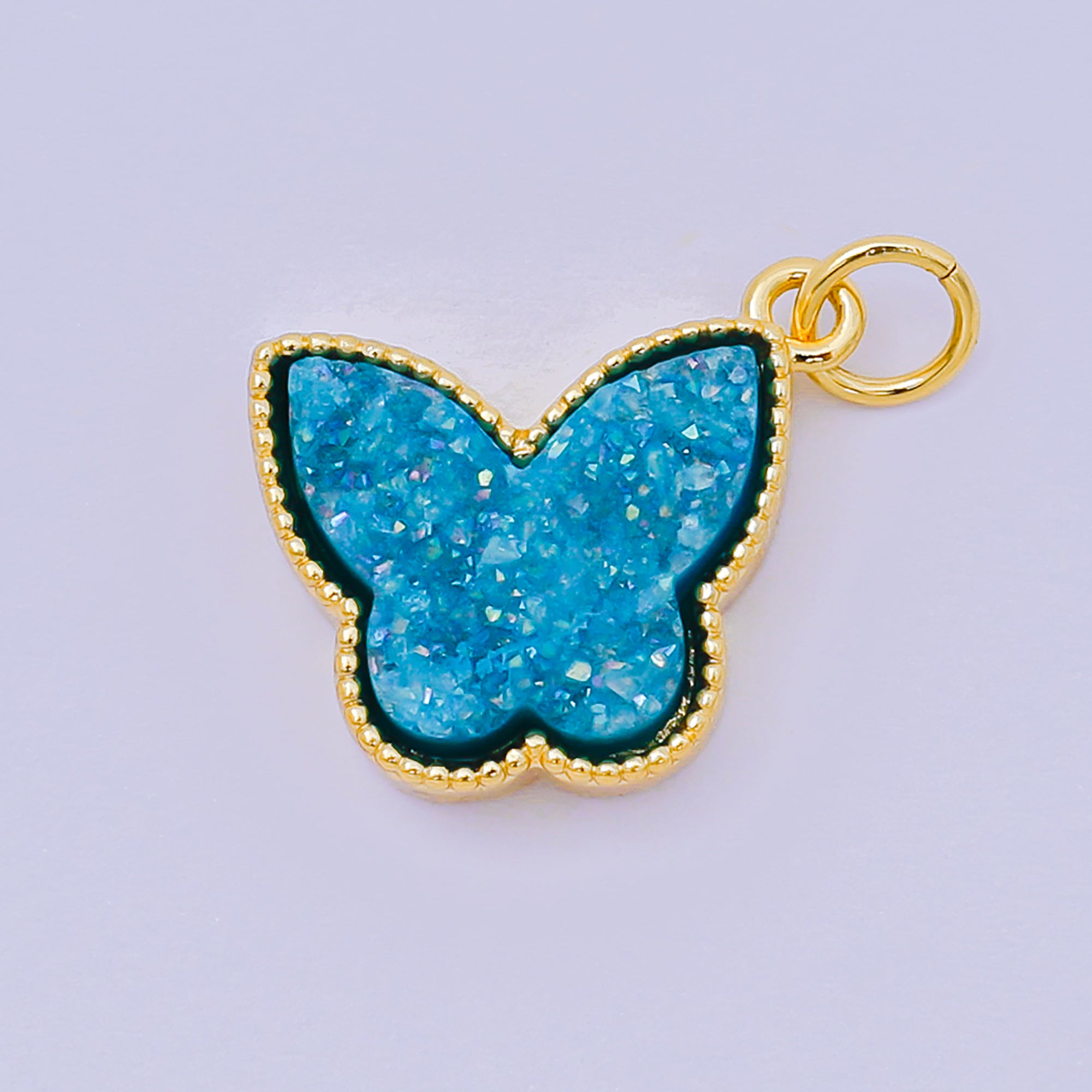 24K Gold Filled 14mm Crystal Quartz Glittery Butterfly Animal Charm | D-668 D-677 D-700 D-708 D-757 D-796 D-810
