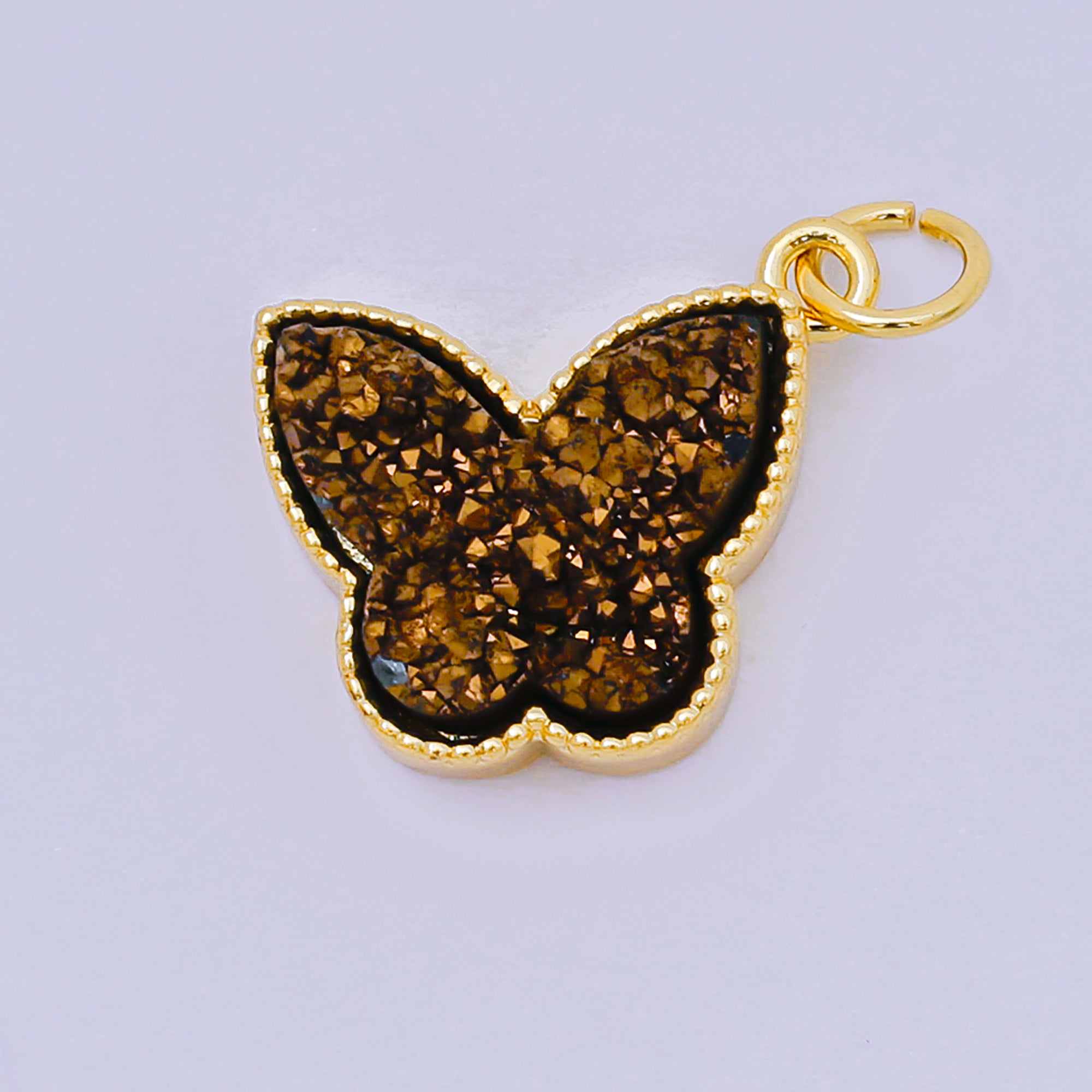 24K Gold Filled 14mm Crystal Quartz Glittery Butterfly Animal Charm | D-668 D-677 D-700 D-708 D-757 D-796 D-810
