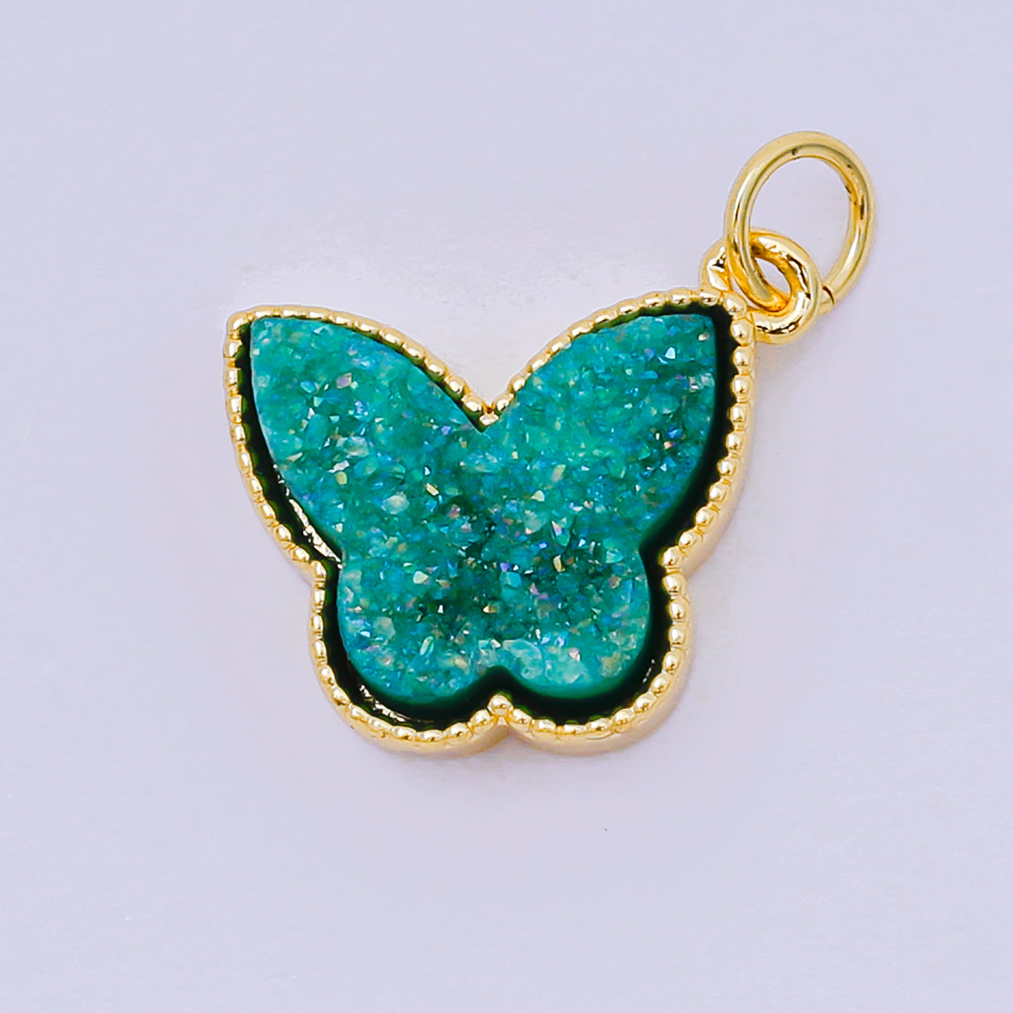 24K Gold Filled 14mm Crystal Quartz Glittery Butterfly Animal Charm | D-668 D-677 D-700 D-708 D-757 D-796 D-810