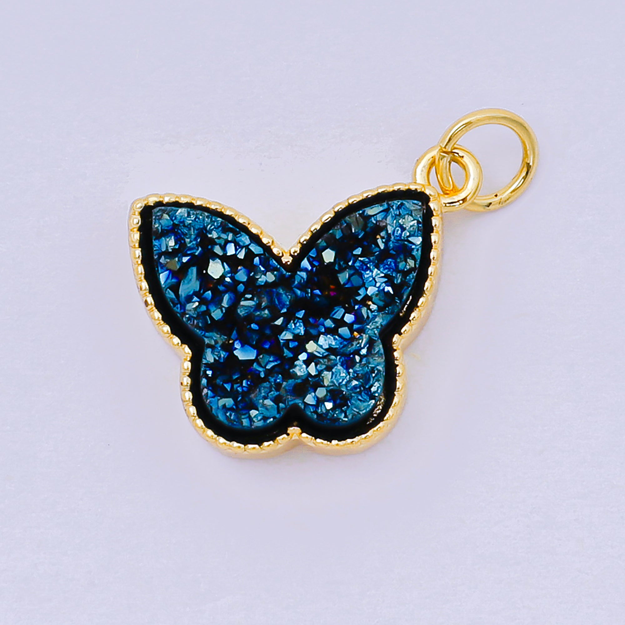 24K Gold Filled 14mm Crystal Quartz Glittery Butterfly Animal Charm | D-668 D-677 D-700 D-708 D-757 D-796 D-810