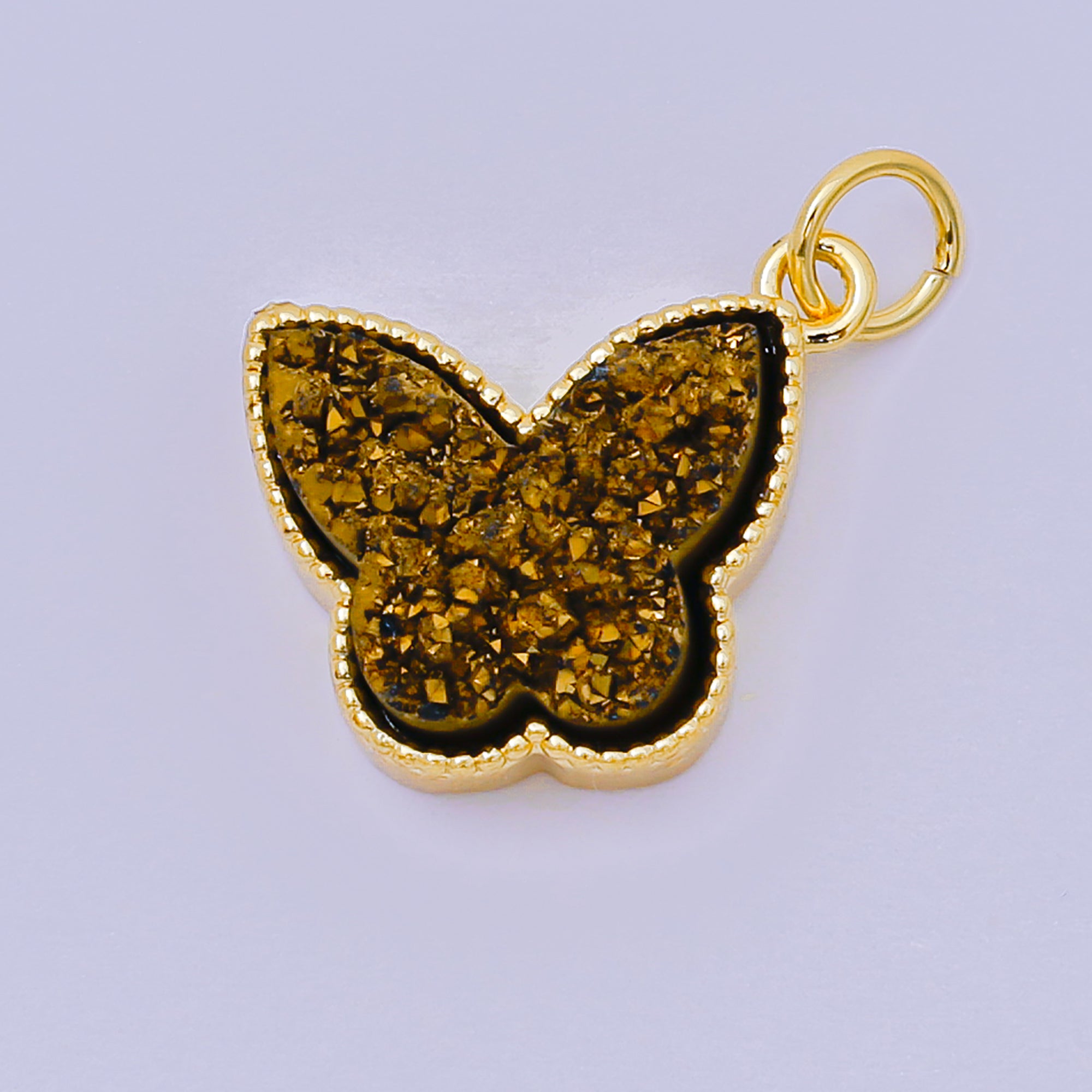 24K Gold Filled 14mm Crystal Quartz Glittery Butterfly Animal Charm | D-668 D-677 D-700 D-708 D-757 D-796 D-810