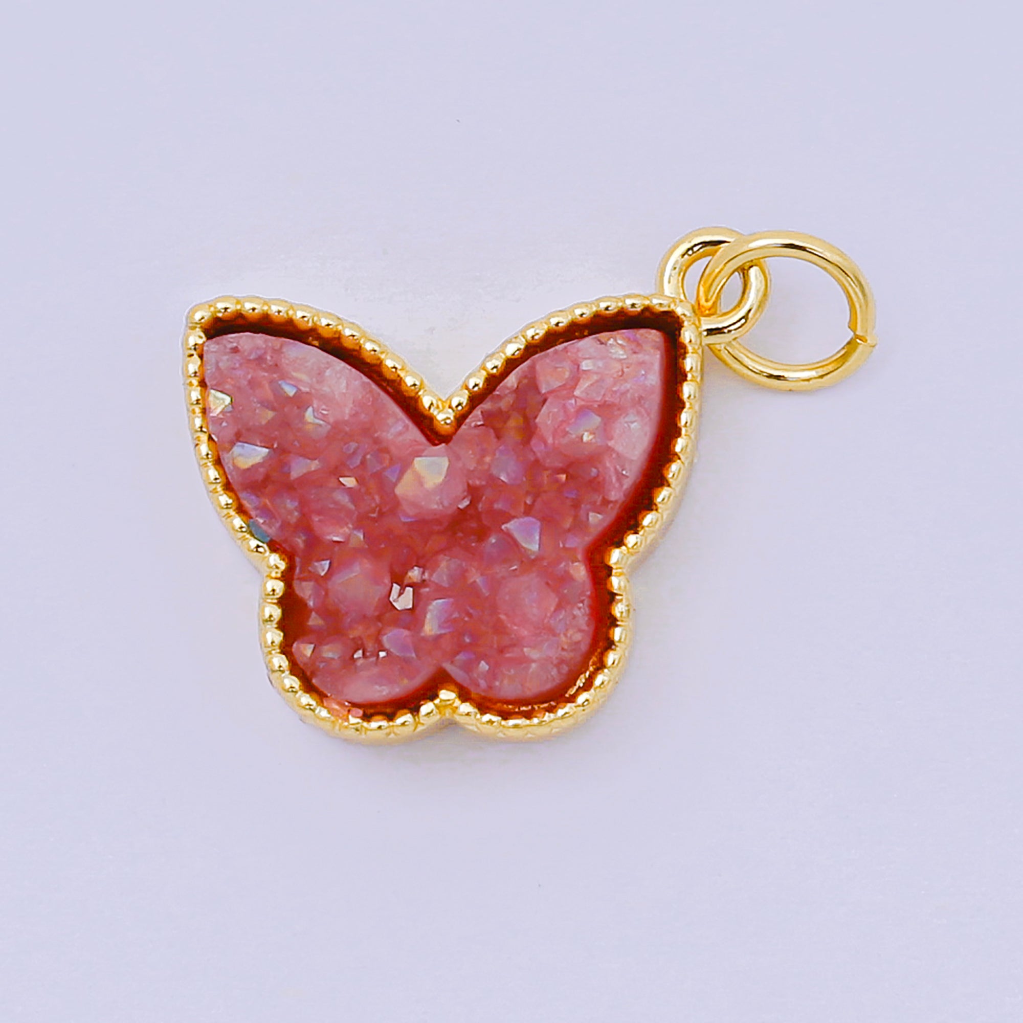 24K Gold Filled 14mm Crystal Quartz Glittery Butterfly Animal Charm | D-668 D-677 D-700 D-708 D-757 D-796 D-810