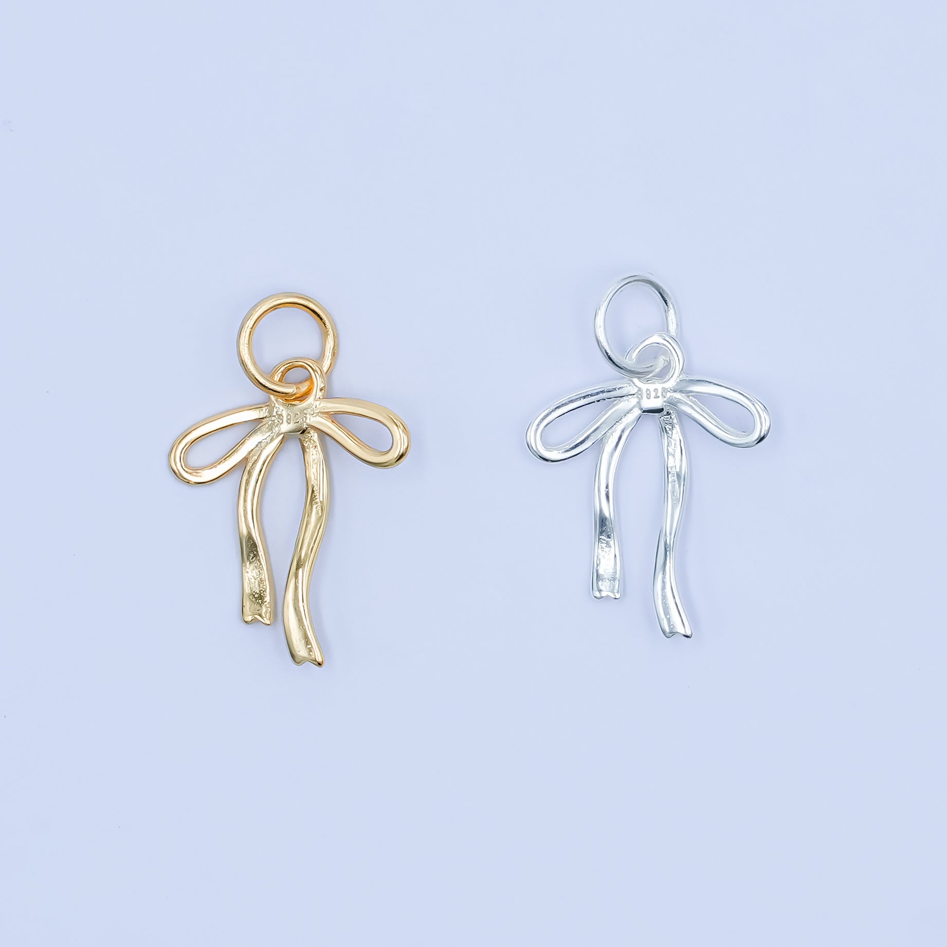 S925 Sterling Silver Ribbon Bow Charm in Gold & Silver | SL-643