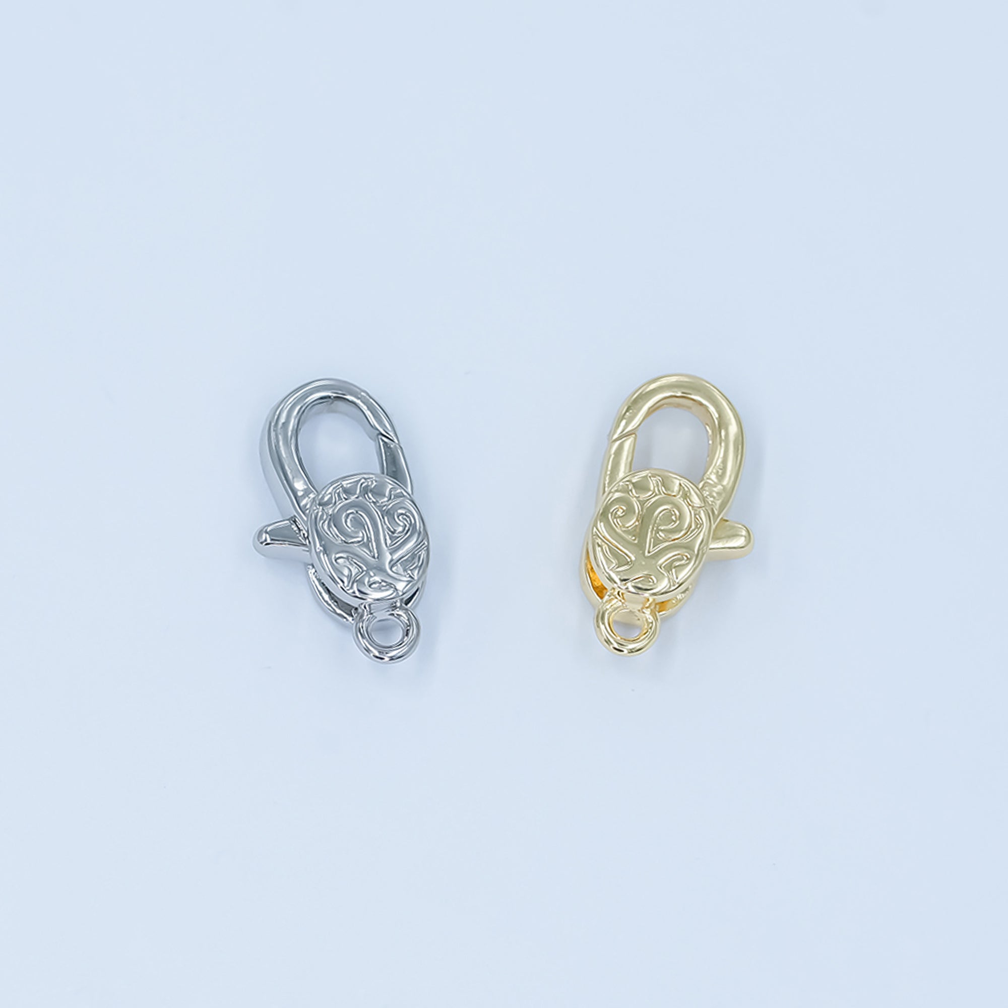 24K Gold Filled 13mm Artisan Engraved Lobster Claw Clasp Closure Finding in Gold & Silver | Z1139