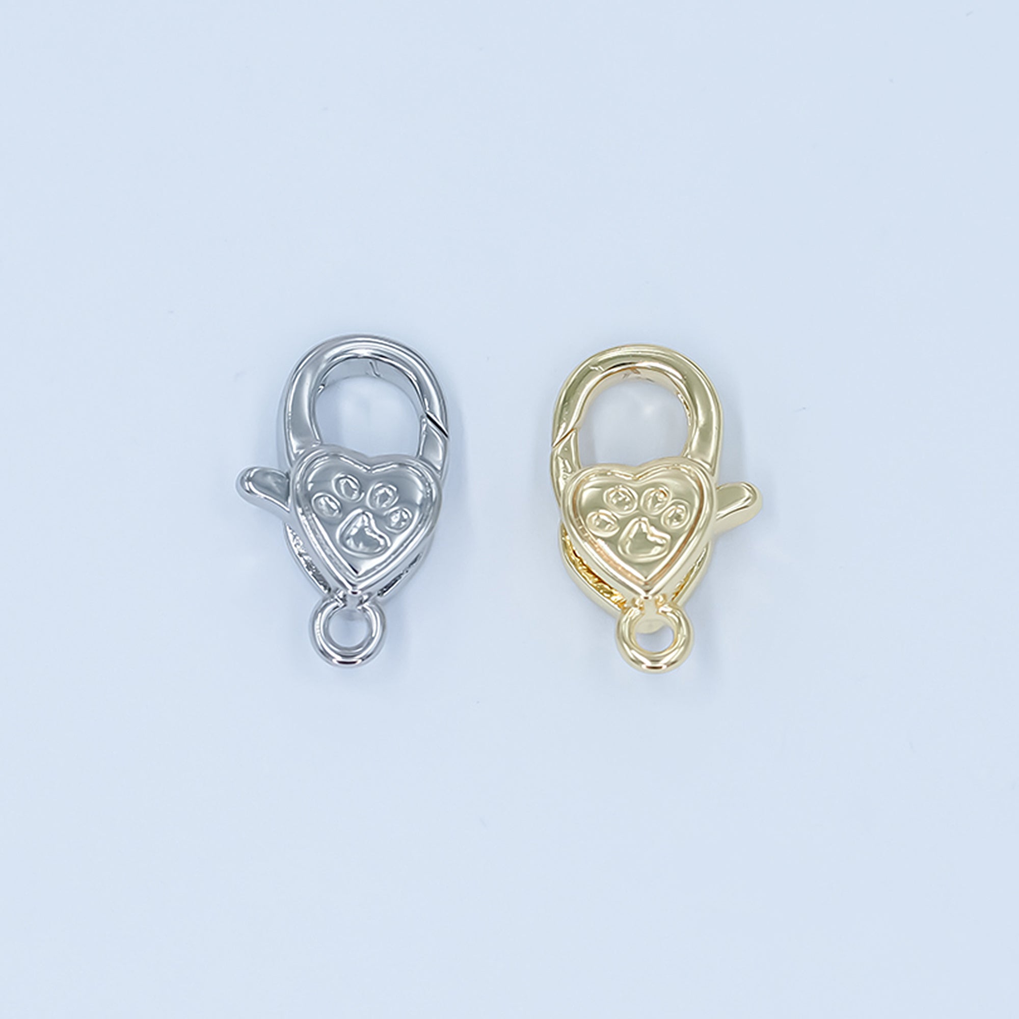 24K Gold Filled Paw Print Heart Lobster Claw Clasp Closure Finding in Gold & Silver | Z1140