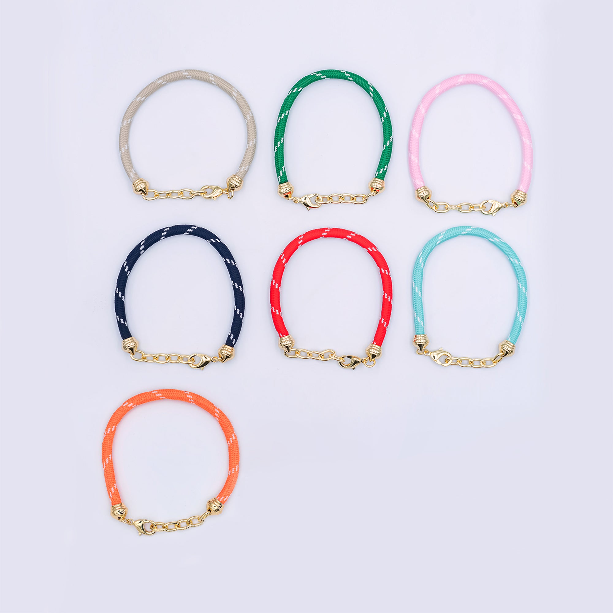 24K Gold Filled Red, Pink, Blue, Green, Beige, Teal Cord Chain Bracelet | WA-3055 ~ WA-3060