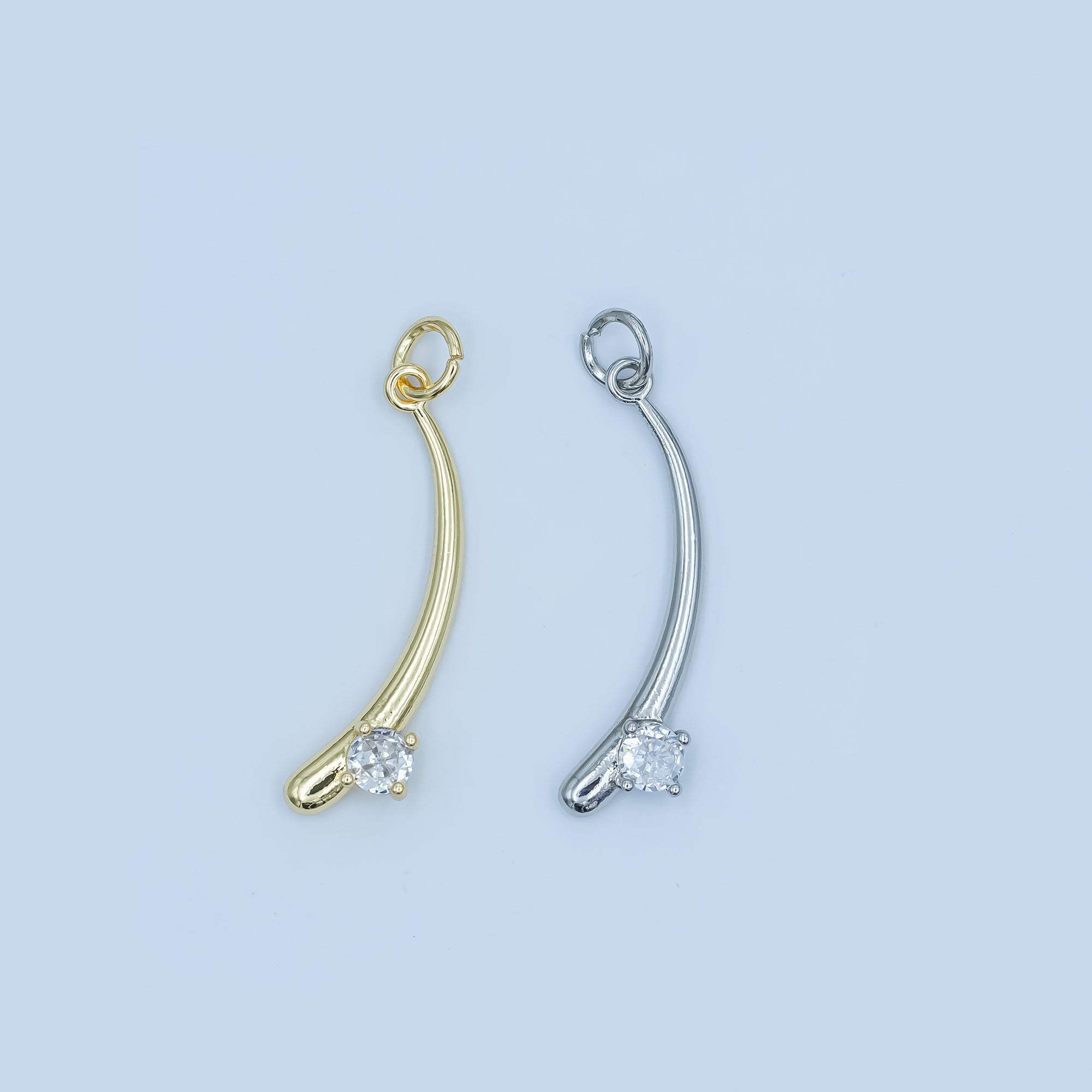 24K Gold Filled Clear CZ Round Curve Minimalist Charm in Gold & Silver | E293