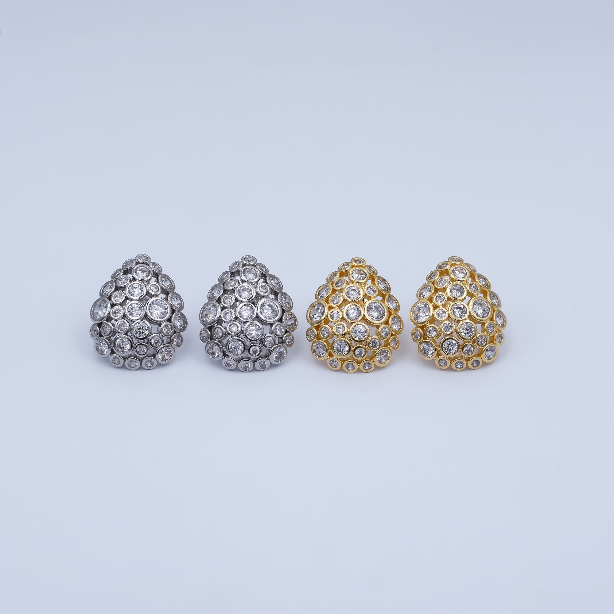 24K Gold Filled Clear CZ Bubble Teardrop Stud Earrings in Gold & Silver | AI471 AI541