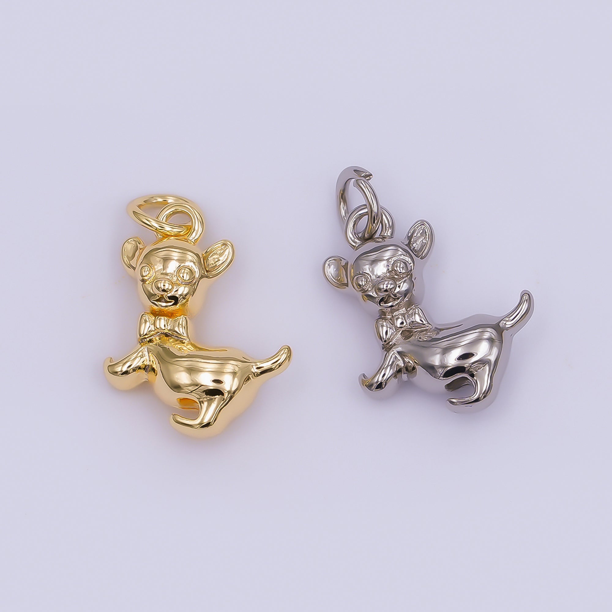 24K Gold Filled Chihuahua Puppy Dog Pet Multidimensional 3D Charm in Gold & Silver | AF478