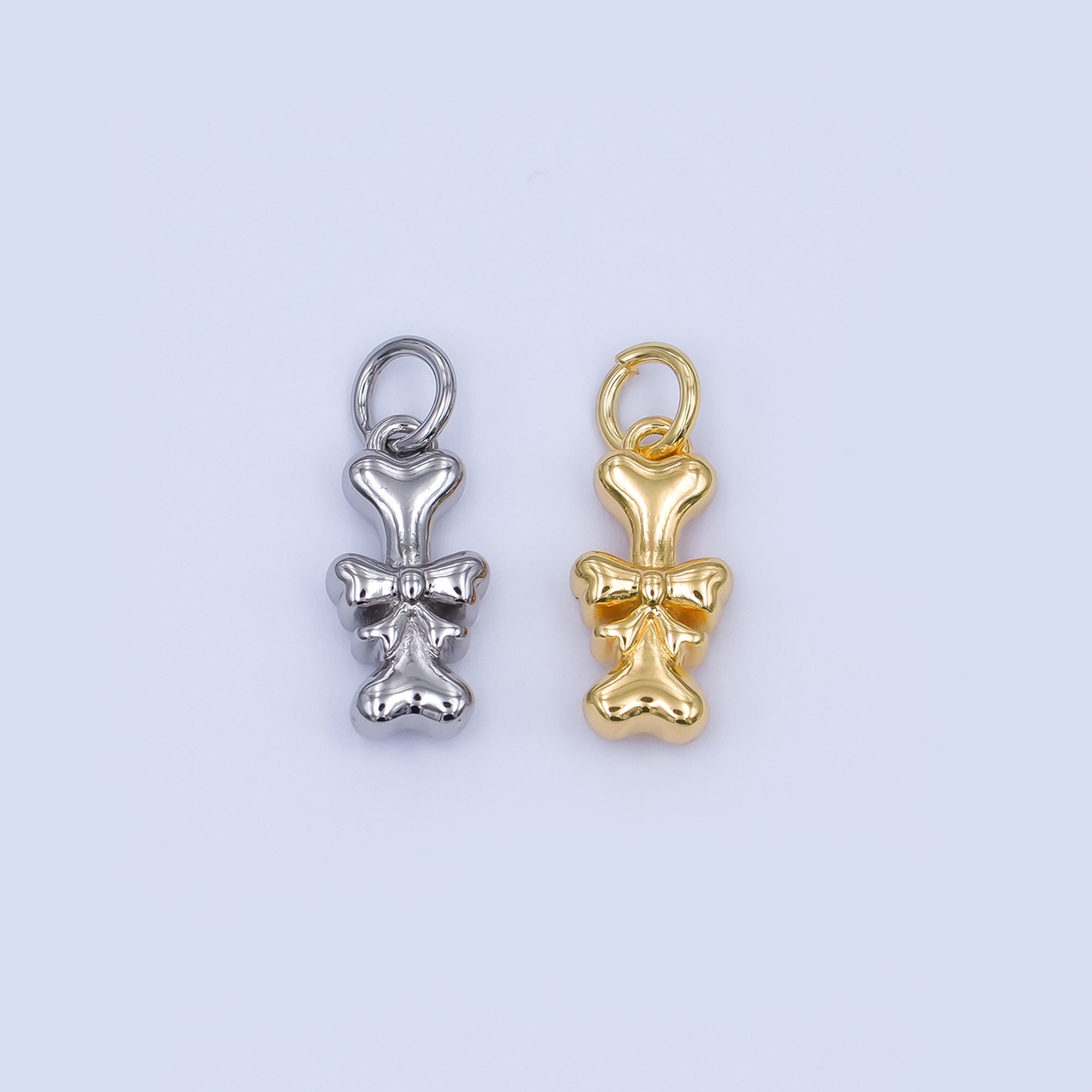 24K Gold Filled Dog Bone Ribbon Pet Multidimensional 3D Charm in Gold & Silver | AJ290