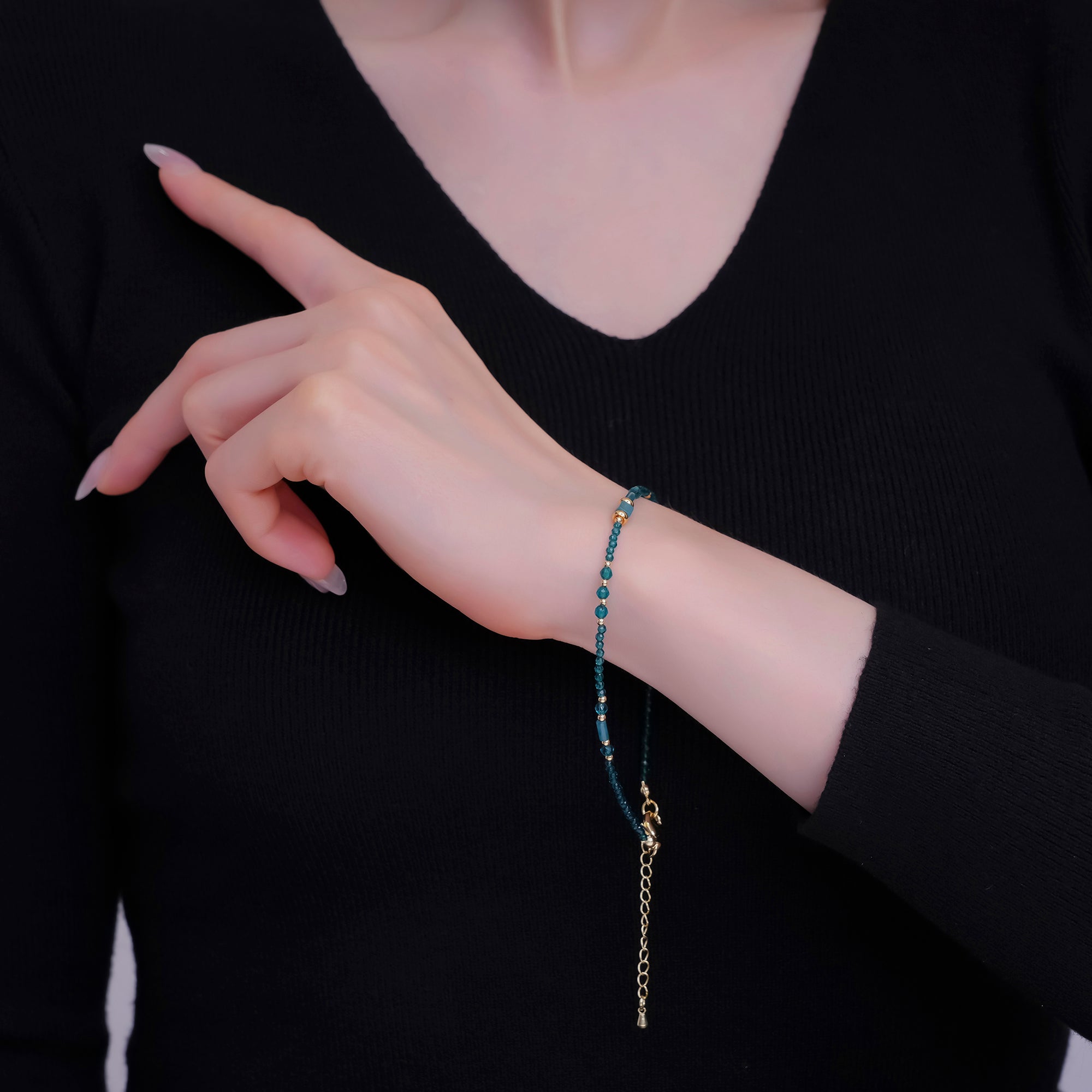 24K Gold Filled 2mm Blue Multifaceted Gemstone 9 Inch Anklet | WA-2947