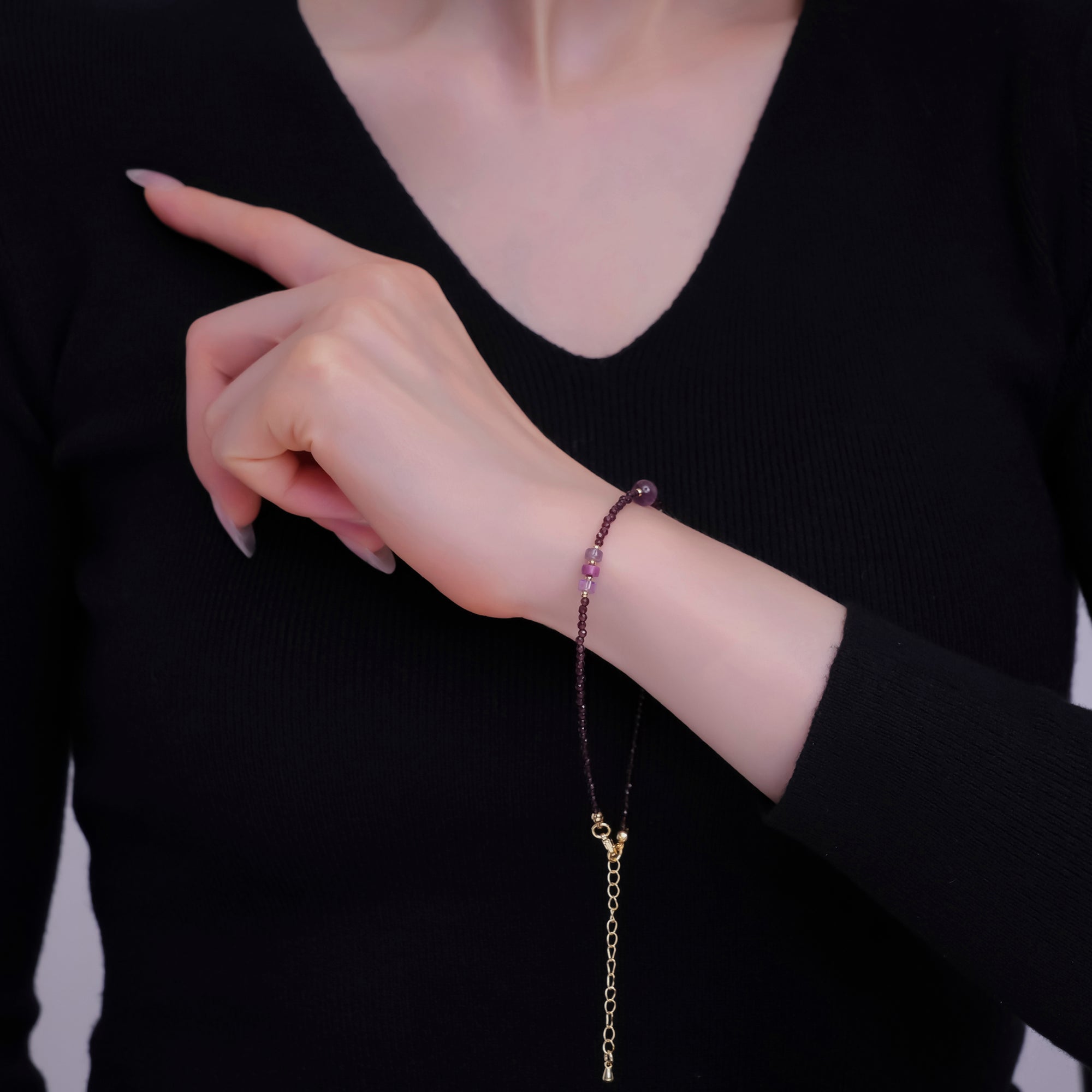 24K Gold Filled 2mm Purple Amethyst Multifaceted Gemstone 9 Inch Anklet | WA-2950