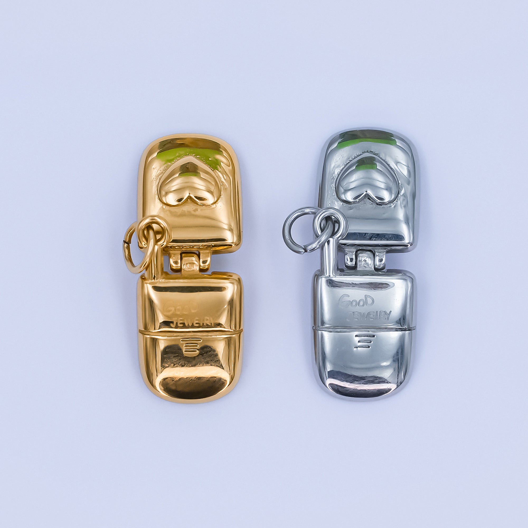 Stainless Steel Vintage Heart Flip Phone Charm in Gold & Silver | P726