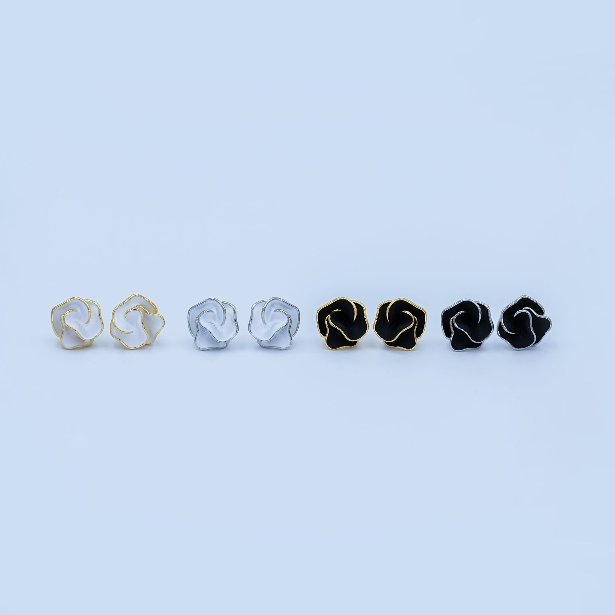 24K Gold Plated Black, White Rose Flower Stud Earrings in Gold & Silver | AB242 AB243