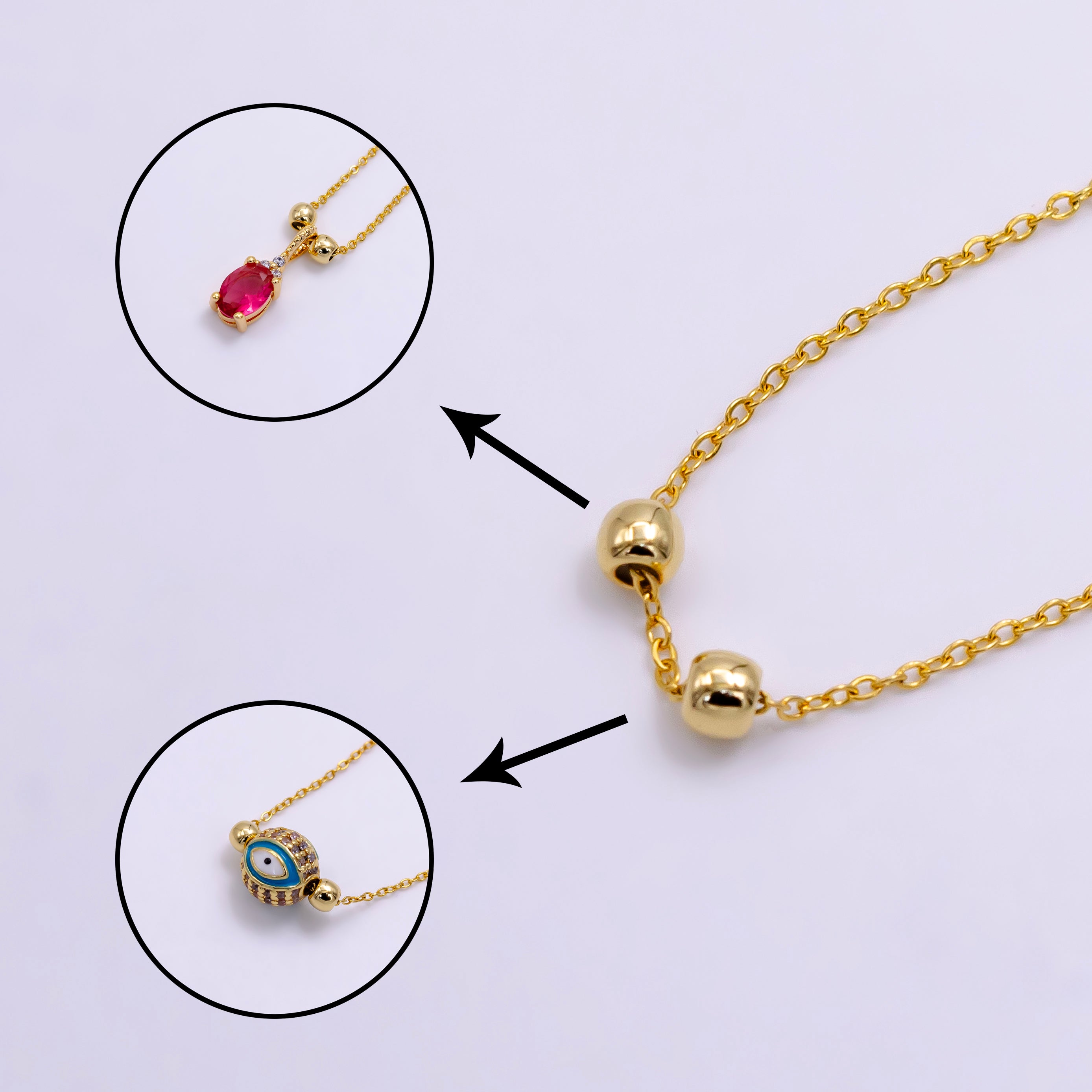 14K Gold Filled 0.7mm Minimalist Cable Bead Slider 19 Inch Necklace | WA-2472