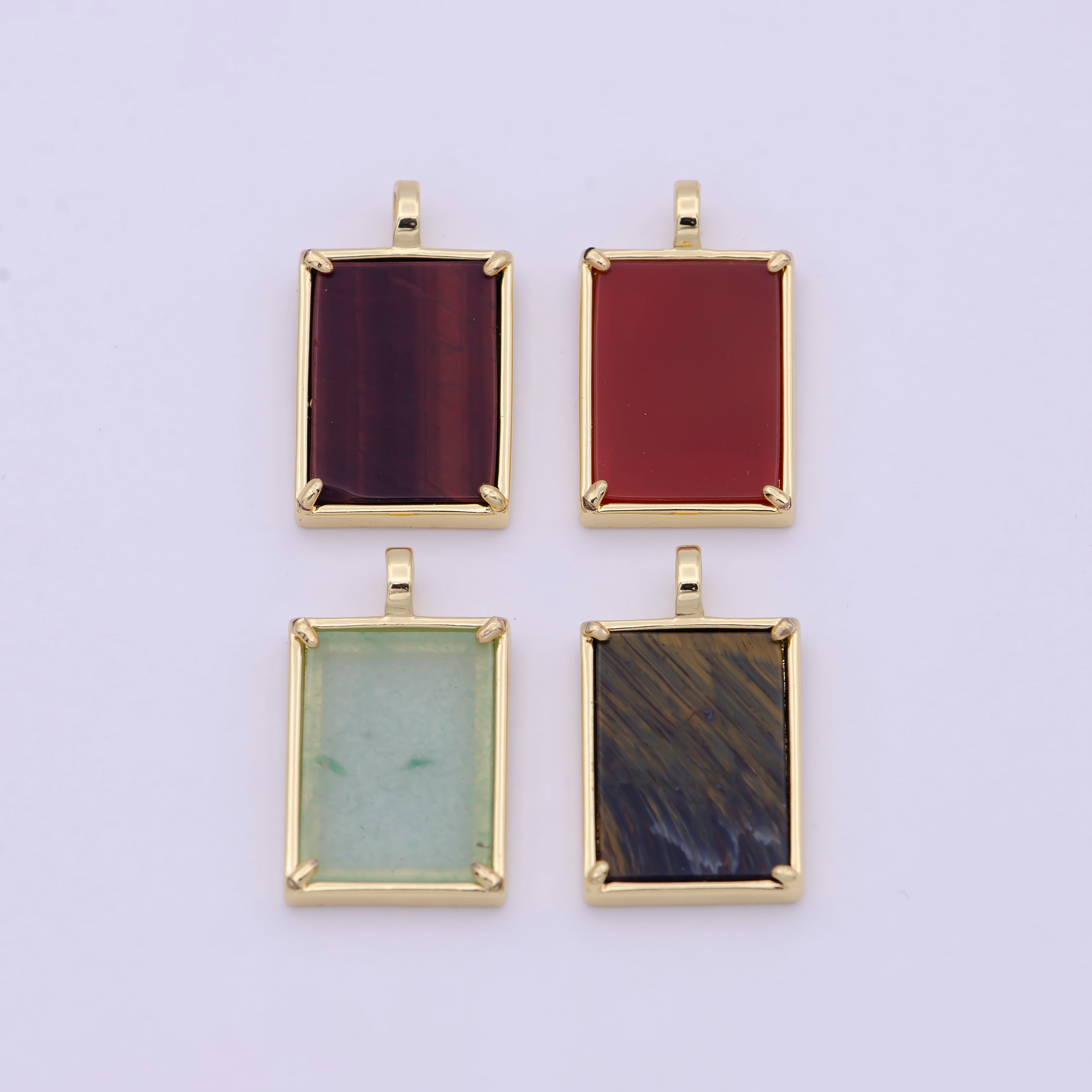 14K Gold Filled 25mm Amethyst, Aquamarine, Onyx, Rose Quartz, Lapis Lazuli, Tiger Eye Gemstone Rectangle Bezel Pendant | I785 - I790