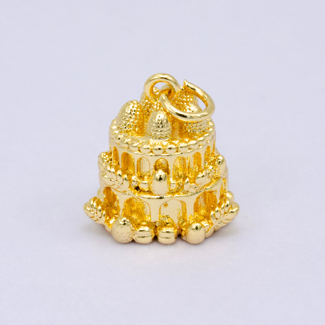 24K Gold Filled Birthday Cake Multidimensional 3D Charm in Gold & Silver | W412