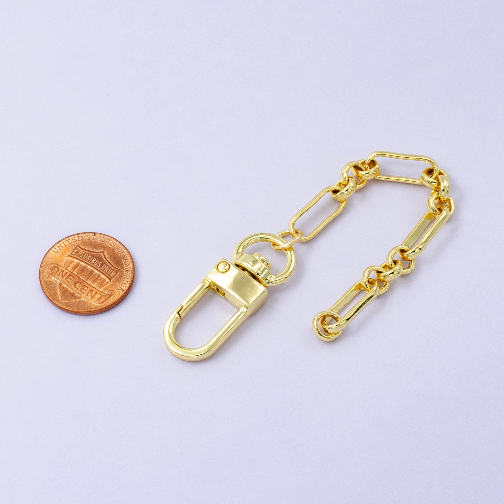 24K Gold Filled Rolo Paperclip Chain Link Bag Purse Charm Swivel Keychain Finding | WA-2757