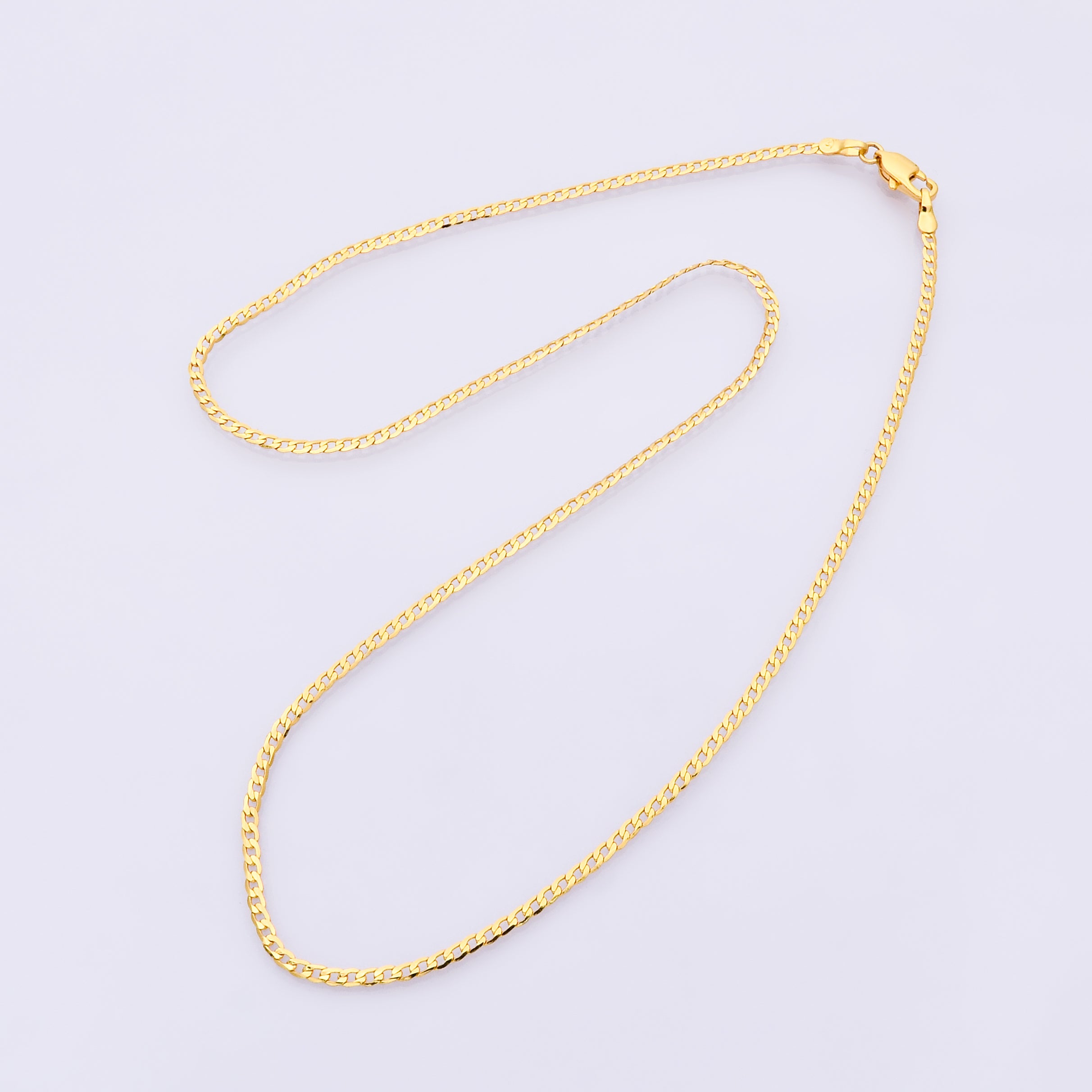 16K Gold Filled 2mm Minimalist Curb Chain 17.5 Inch Necklace | WA-04145
