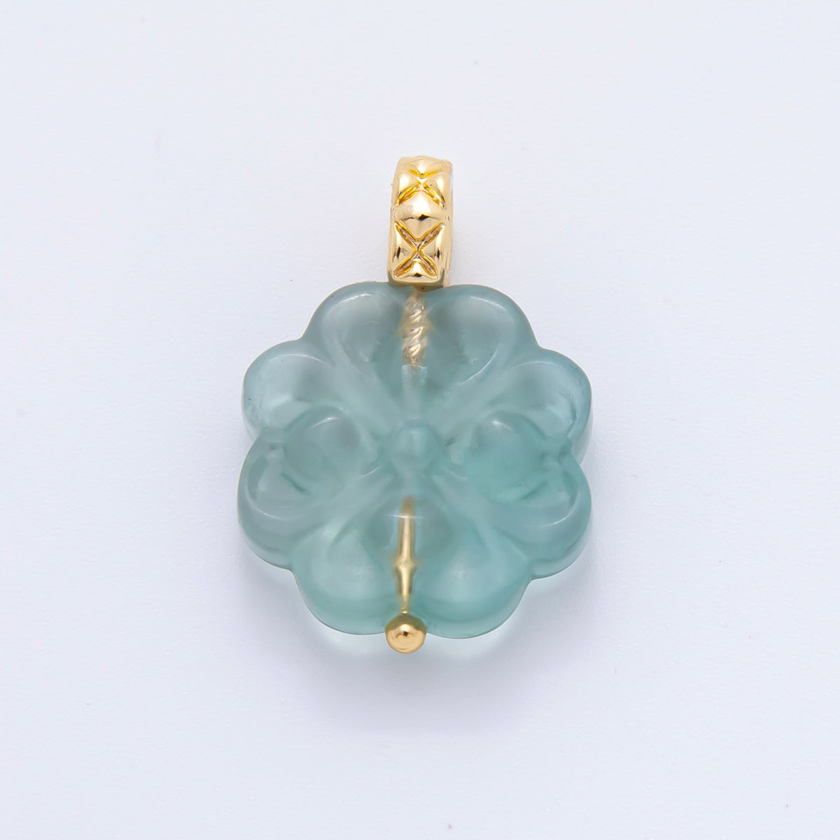 18K Gold Filled 25.5mm Natural Gemstone Fluorite Flower Ornament Charm | E071 E161
