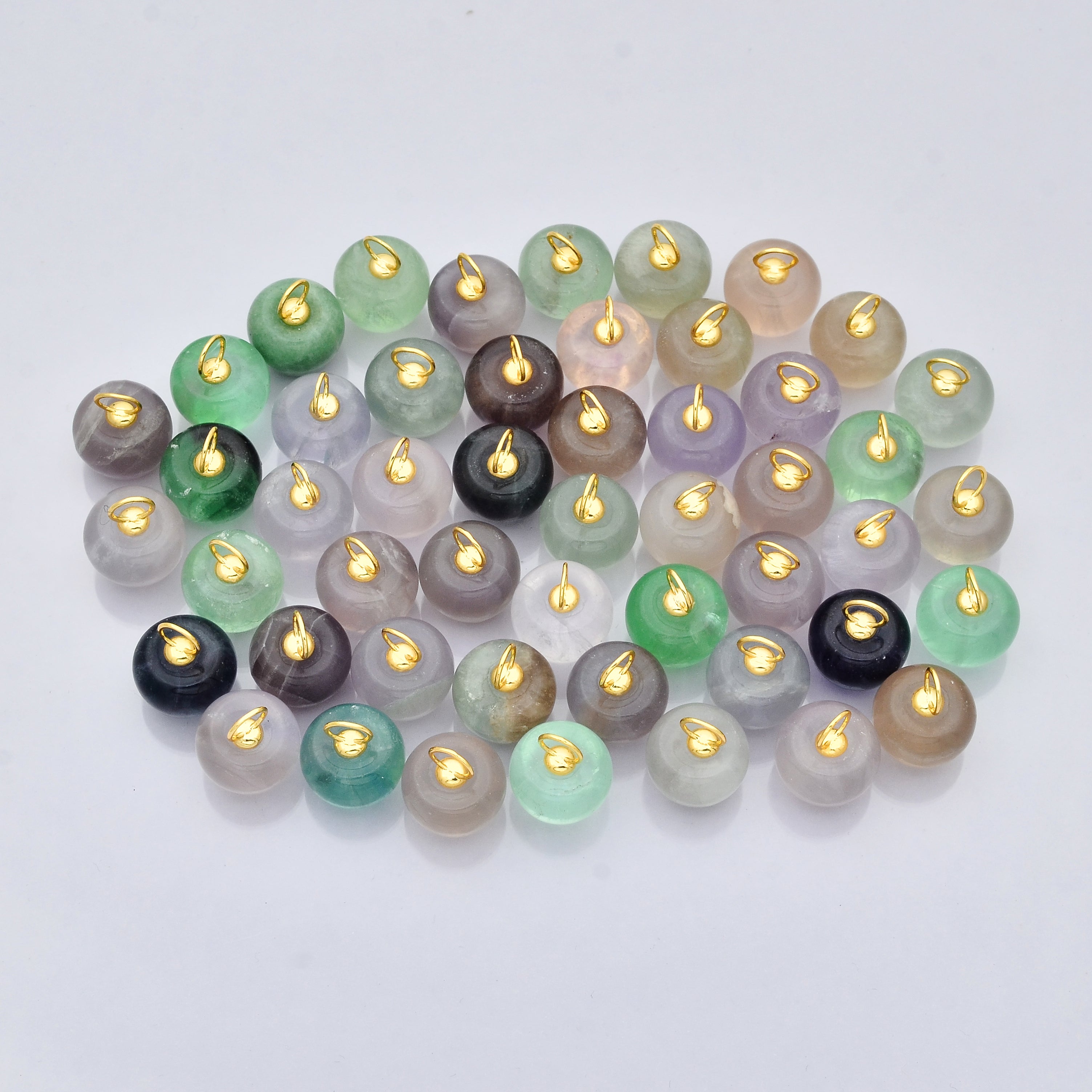18K Gold Filled 17.5mm Fluorite, Aventurine, & Jade Gemstone Round Ball Charm | E178 E219 E223 E250