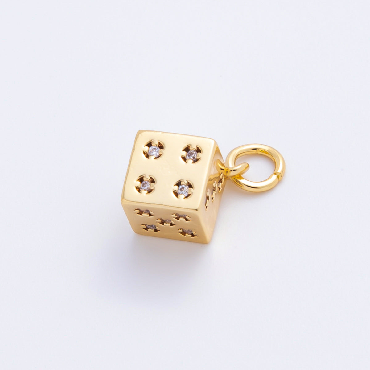 18K Gold Filled 16mm Micro Paved CZ Lucky Number Dice Add-On Jewelry Charm | E429