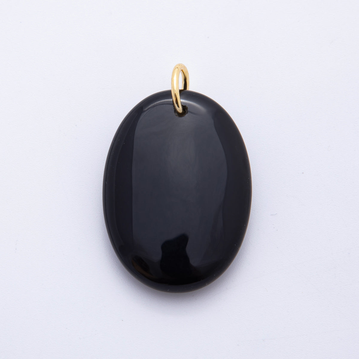 18K Gold Filled 39mm Black Agate Gemstone Oval Bead Charm | E460